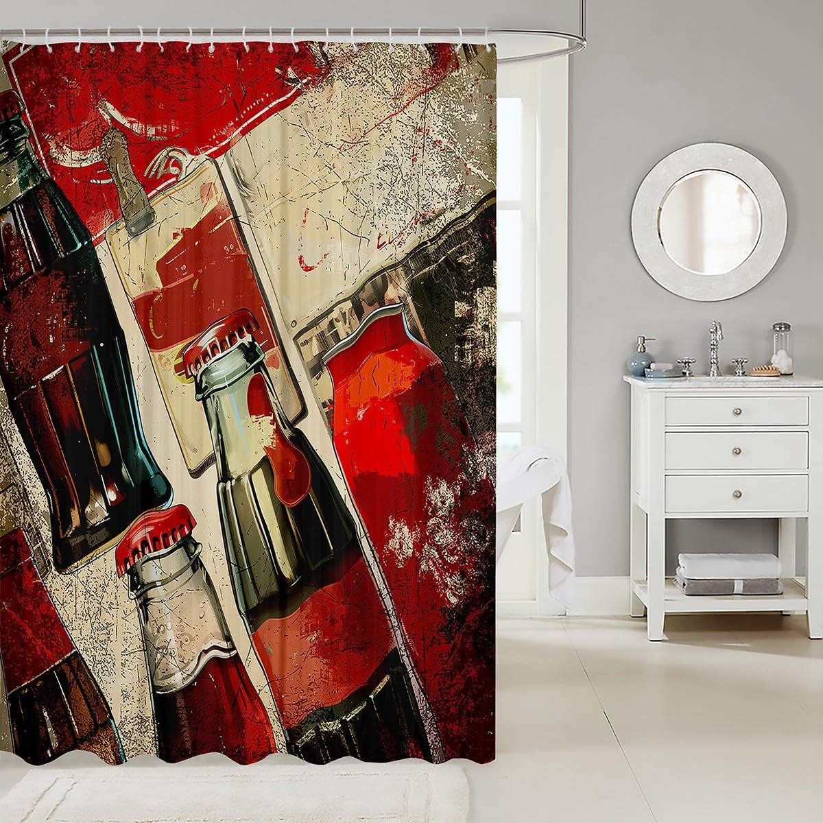 Feelyou Cola Shower Curtain Set for Kids Retro Fun Design