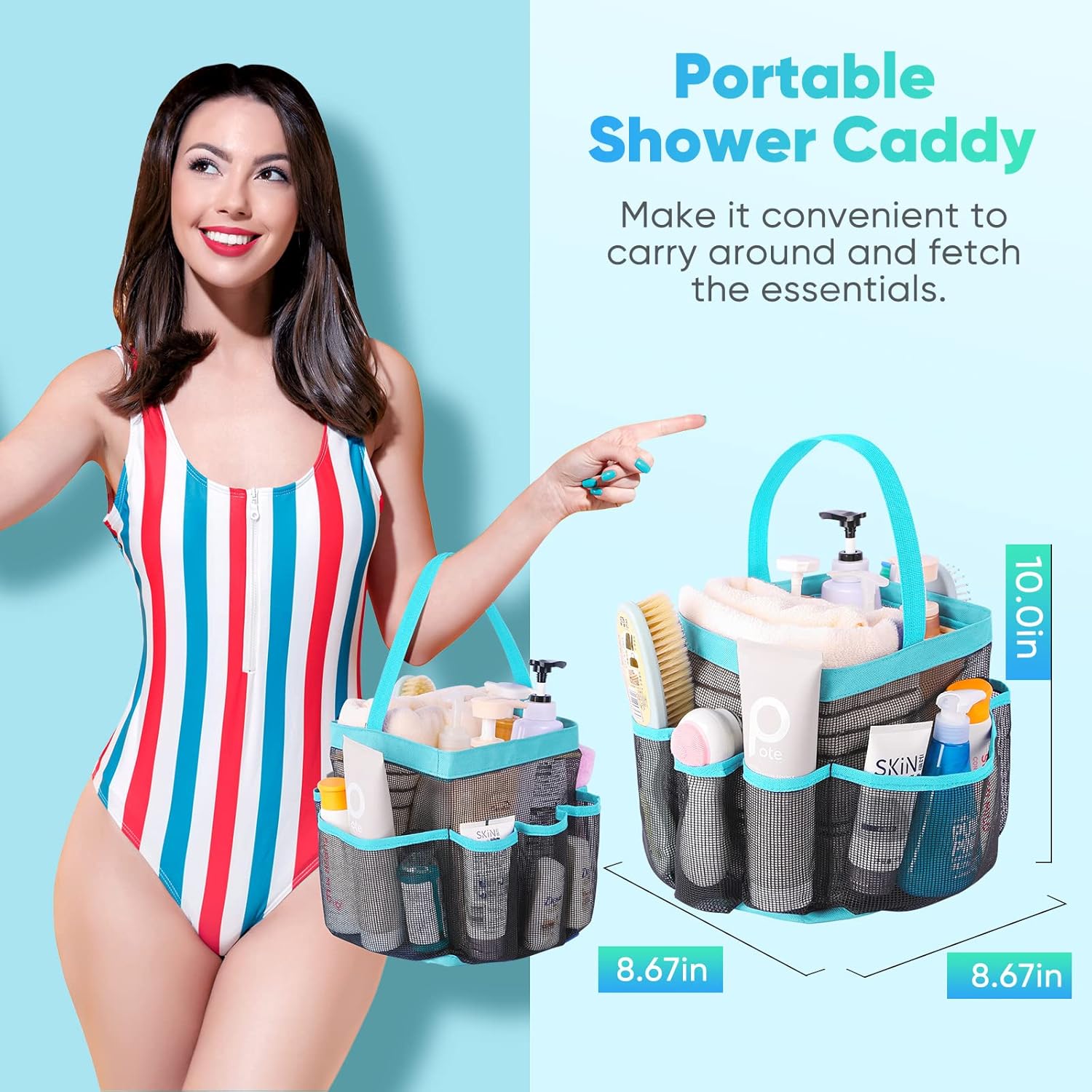 EUDELE Mesh Shower Caddy with 8 Pockets Portable