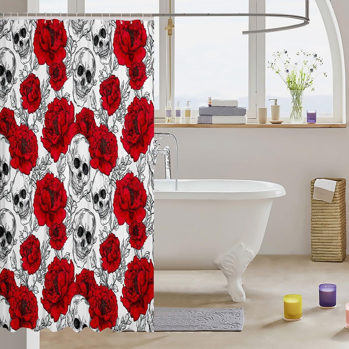 Feelyou Sugar Skull Shower Curtain Set 72x72 Waterproof