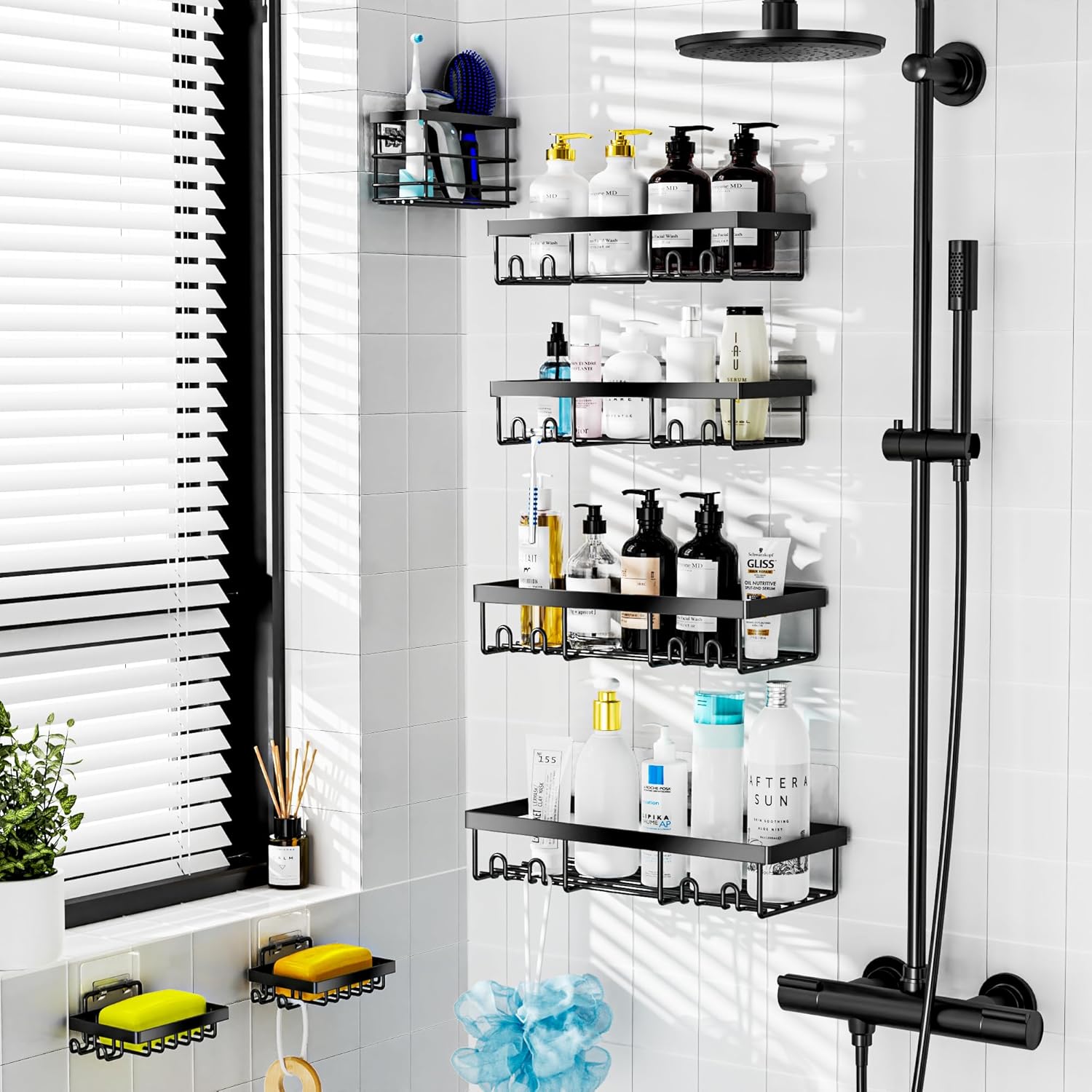 Moforoco 7 Pack Adhesive Shower Organizer Set
