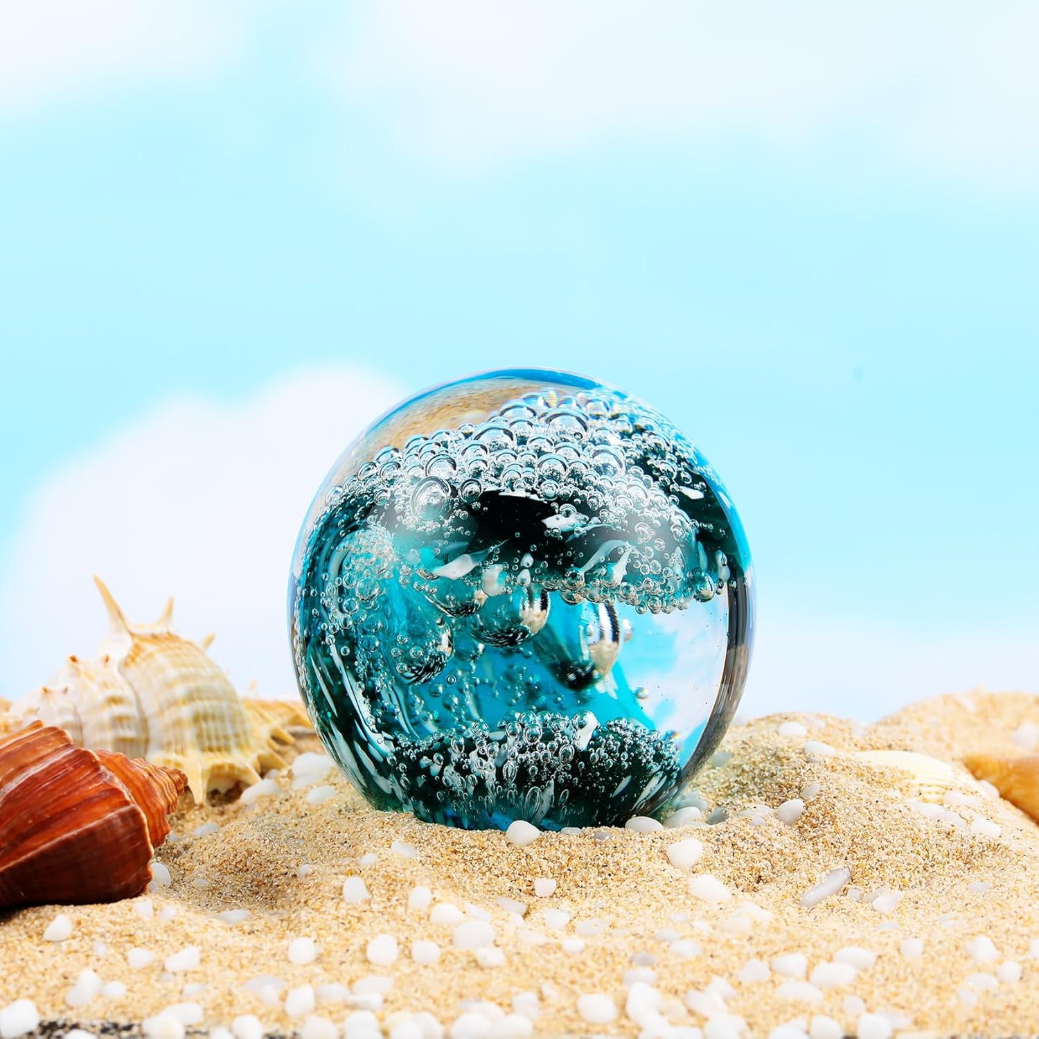 YWHL Hand Blown Crystal Wave Ball Decor