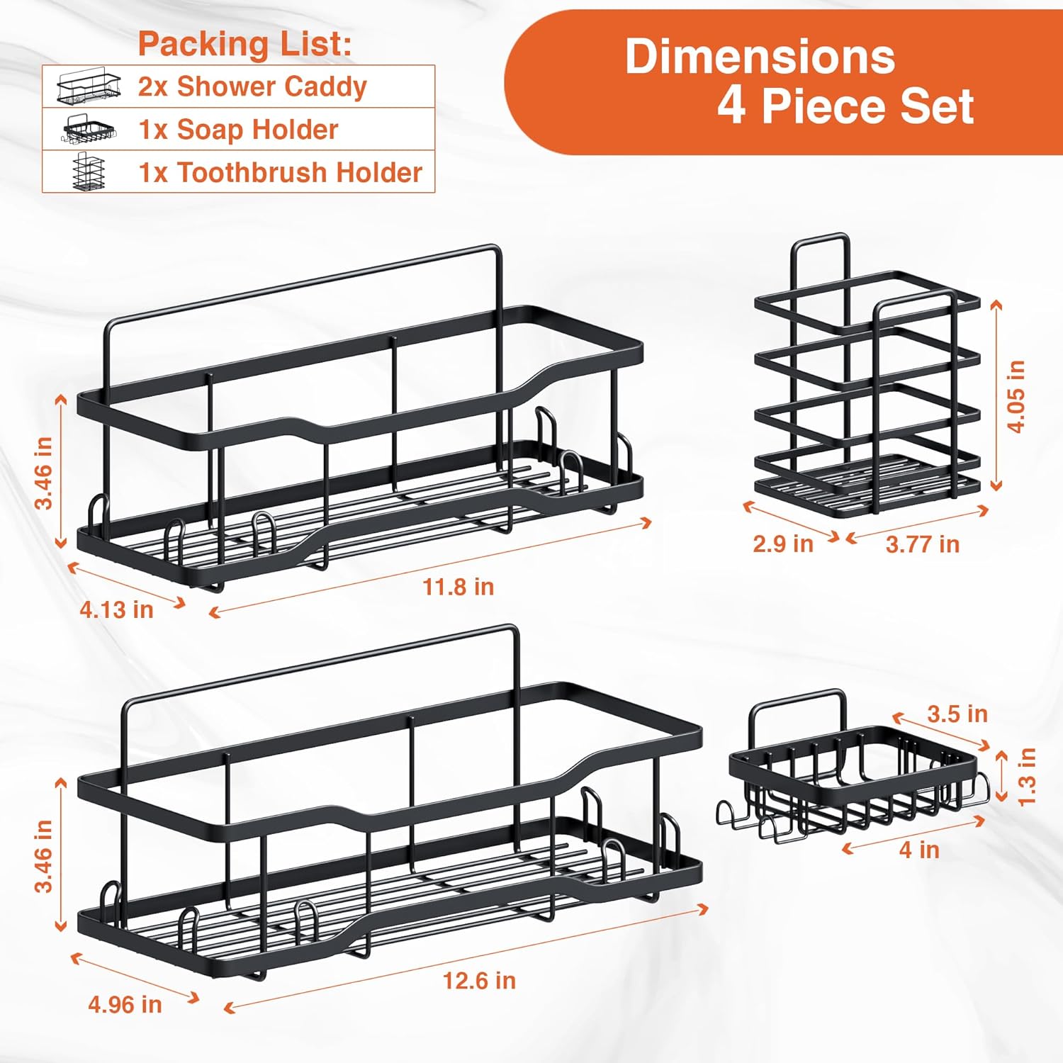 Tribal Cooking Shower Caddy 4 Set 40LB Capacity Black Matte