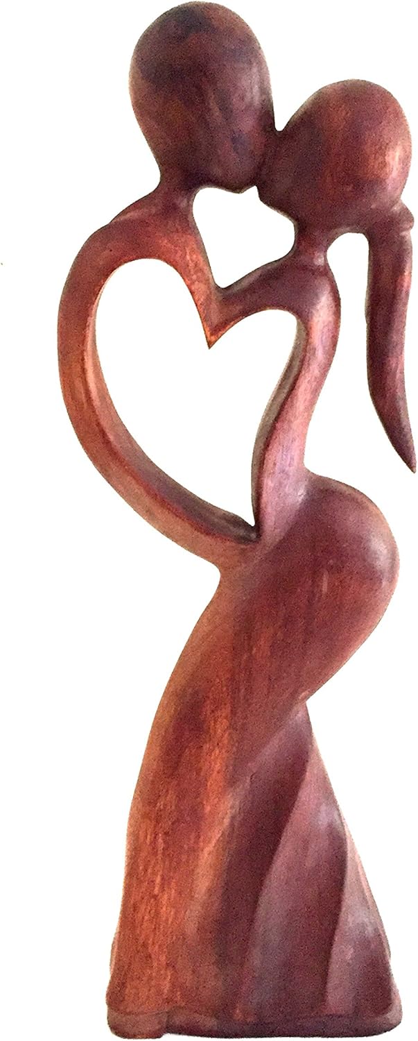 OMA Romantic Kissing Couple Wooden Statue