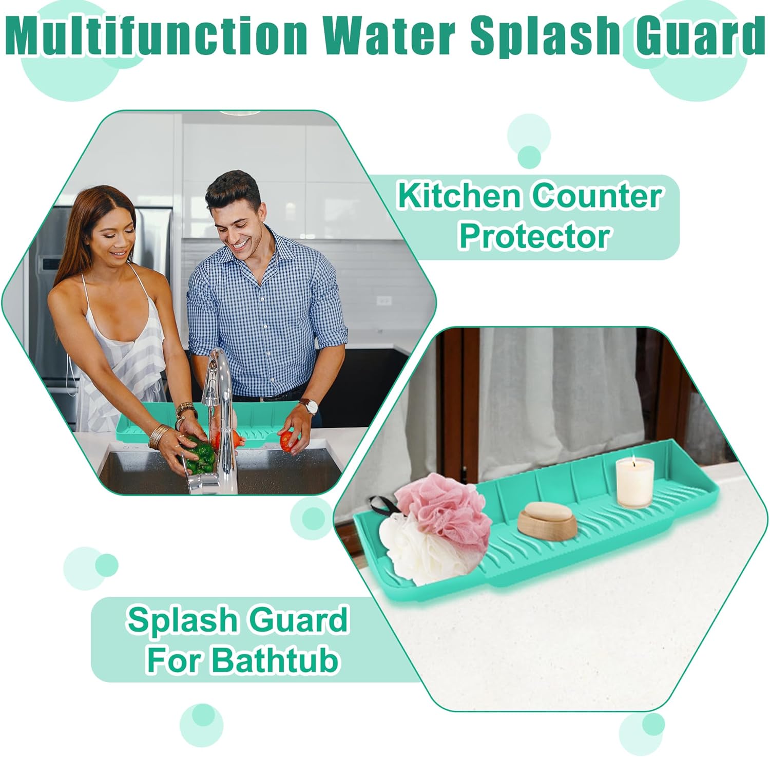 165 Inch Silicone Bathtub Splash Guard with 6 Suction Cups
