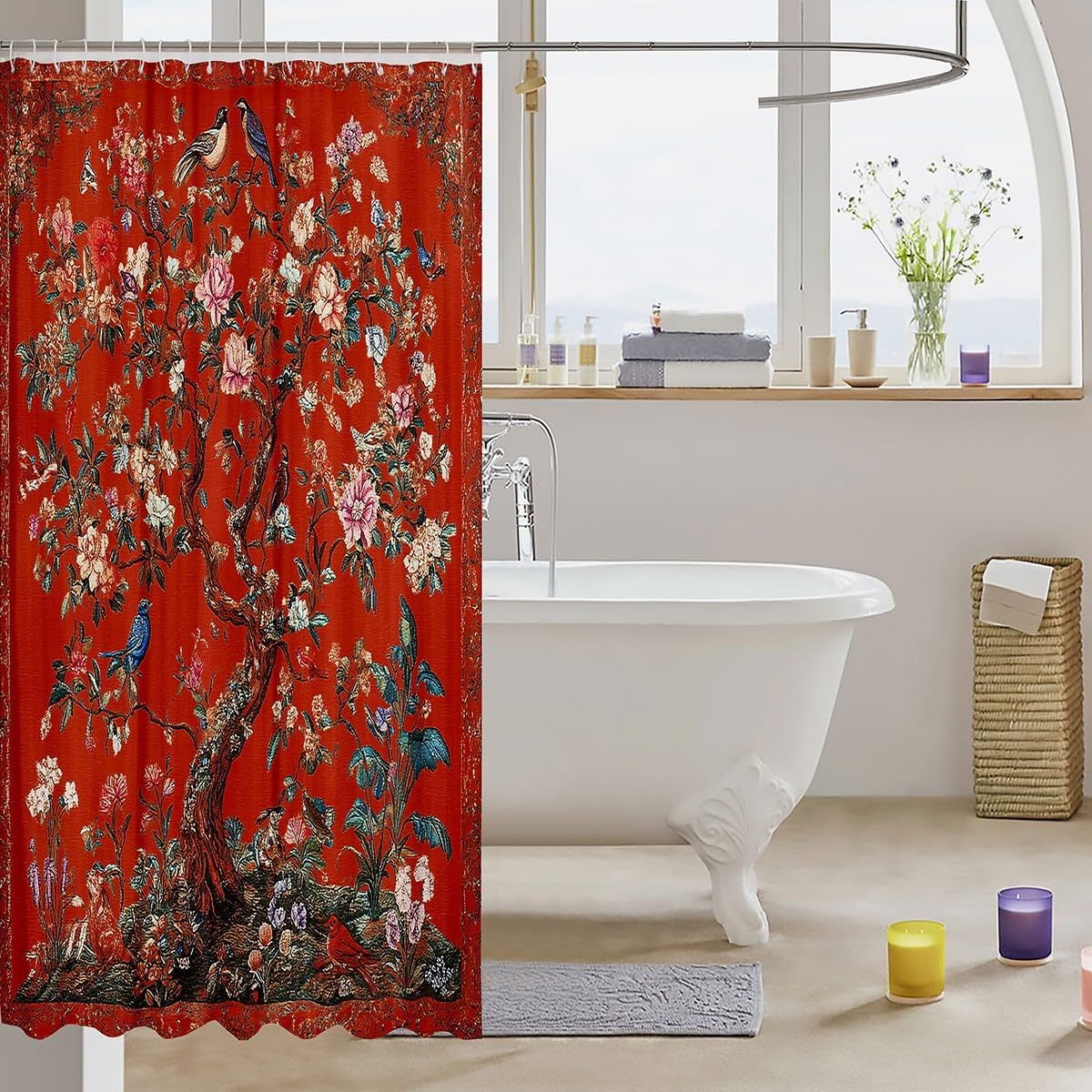 Feelyou Bird Floral Shower Curtain Set 72x72 Waterproof