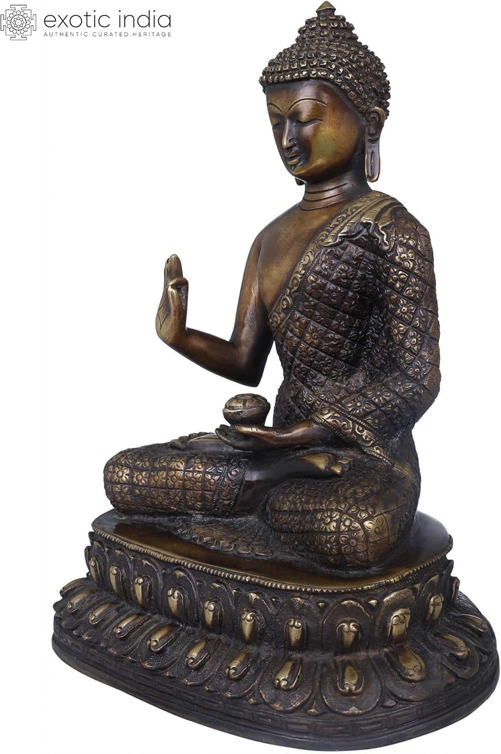 10-Inch Brass Chequered Robe Buddha Statue 1