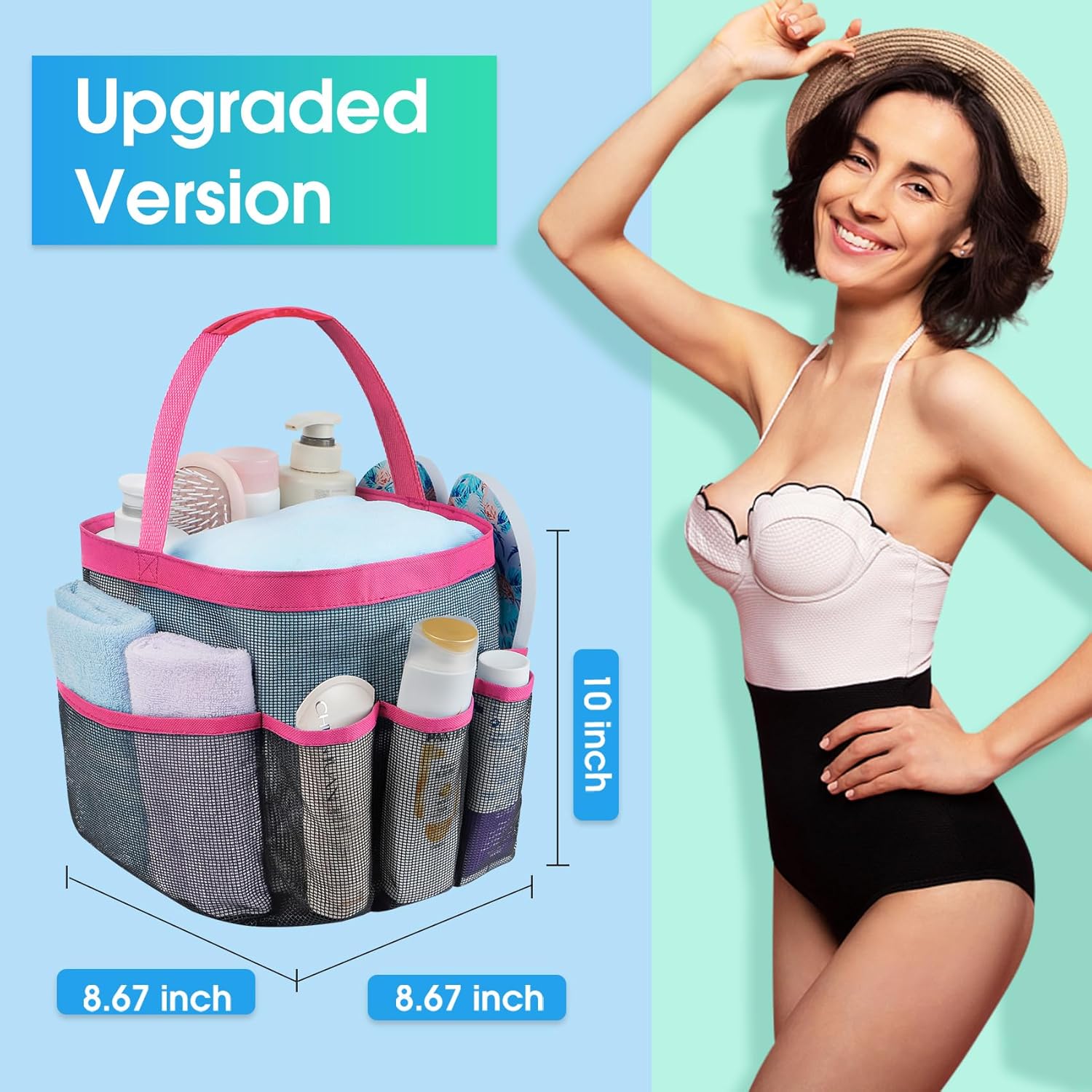 Attmu Mesh Shower Caddy with 8 Pockets for Dorm Room and Travel