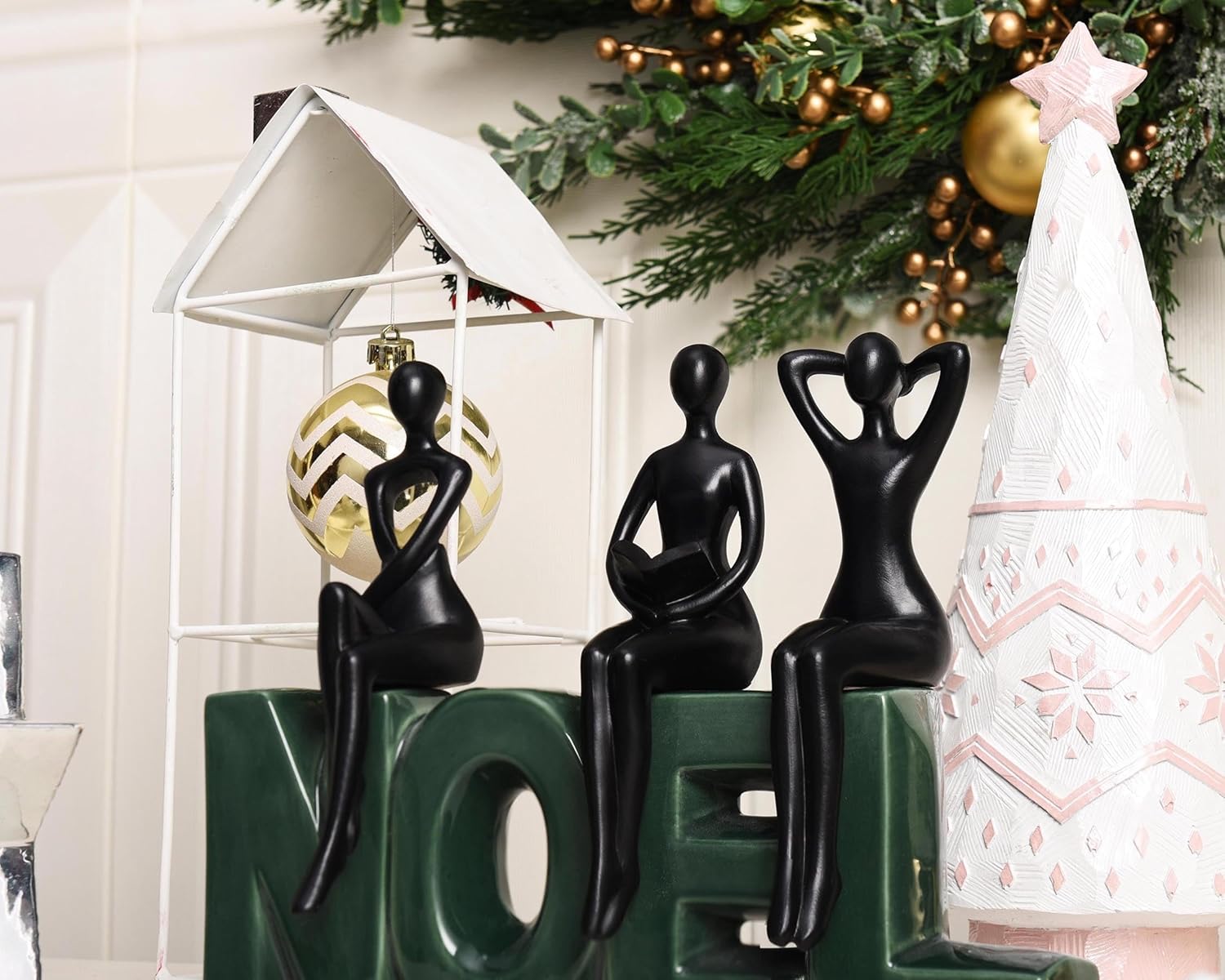 Quoowiit Black Thinker Statue Bookshelf Decor Set of 3