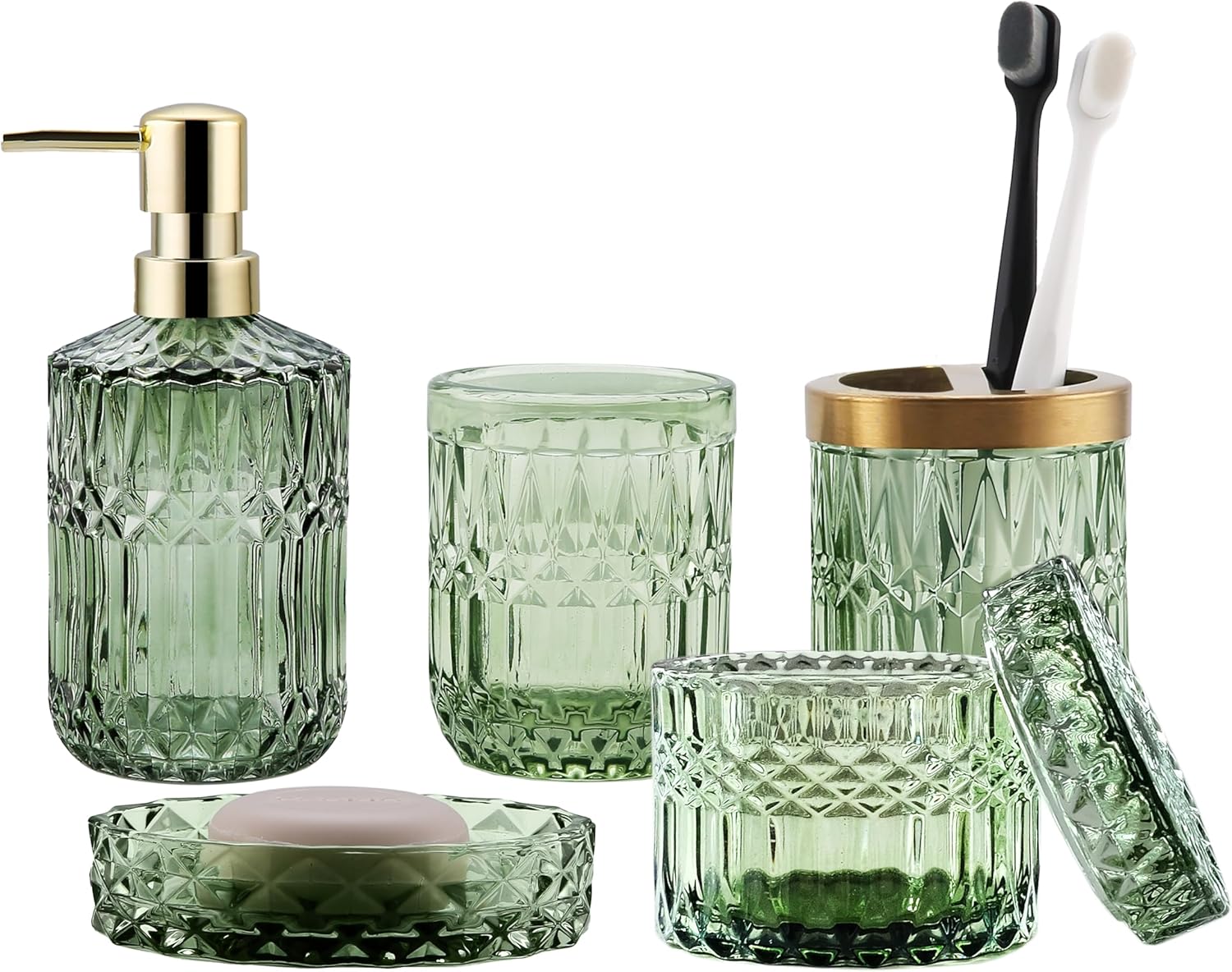LaMarriti Green Bathroom Accessories Set 5Pcs Clear Glass