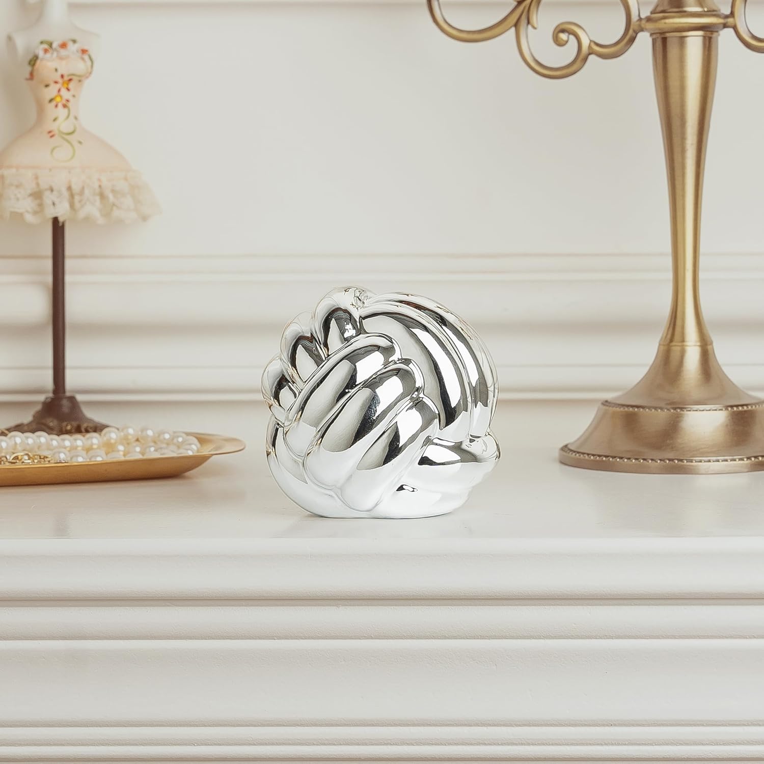 Lynagert Small Silver Knot Decor for Home Office