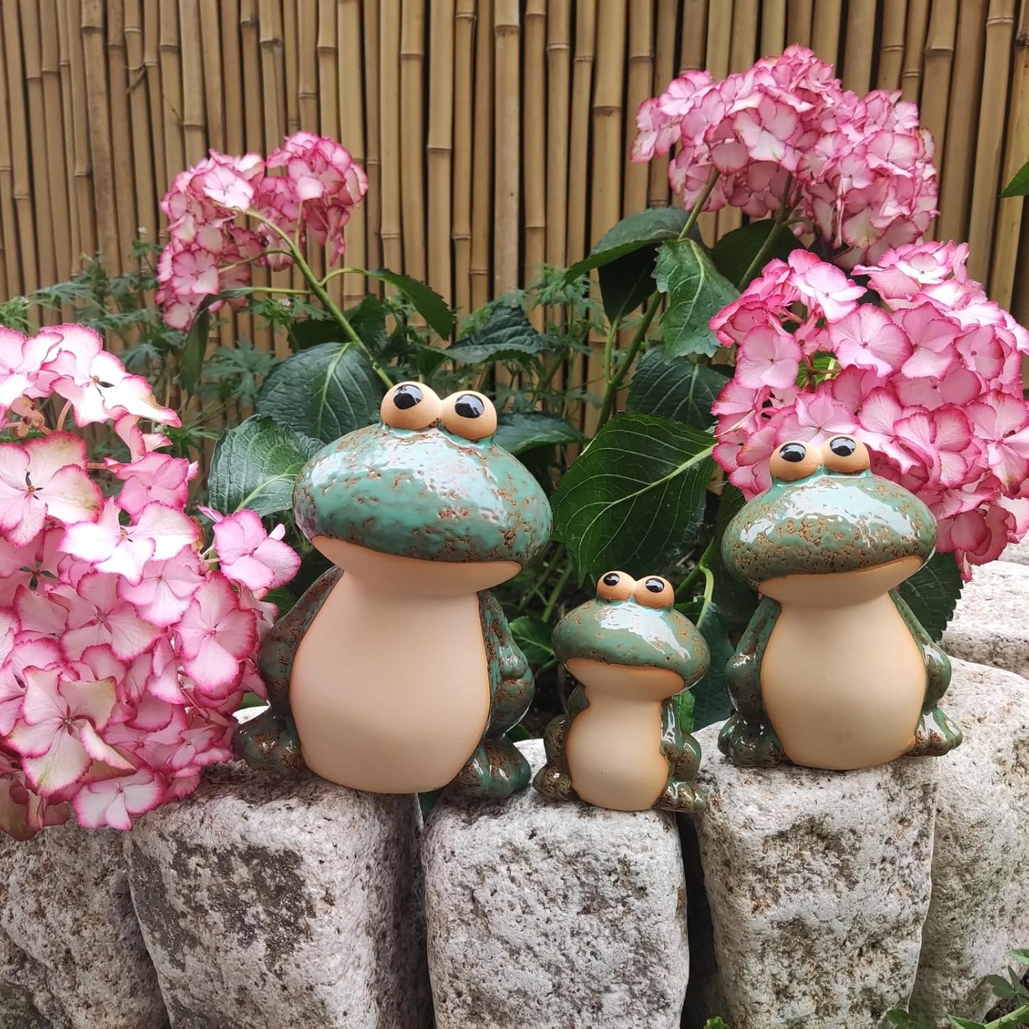 Cute Ceramic Frog Garden Statues Set of 3