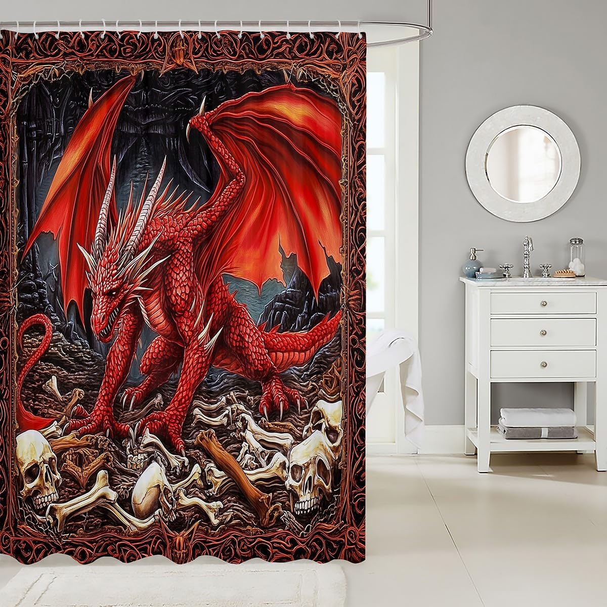 Feelyou Kids Dragon Shower Curtain Set 72x72 Red 1