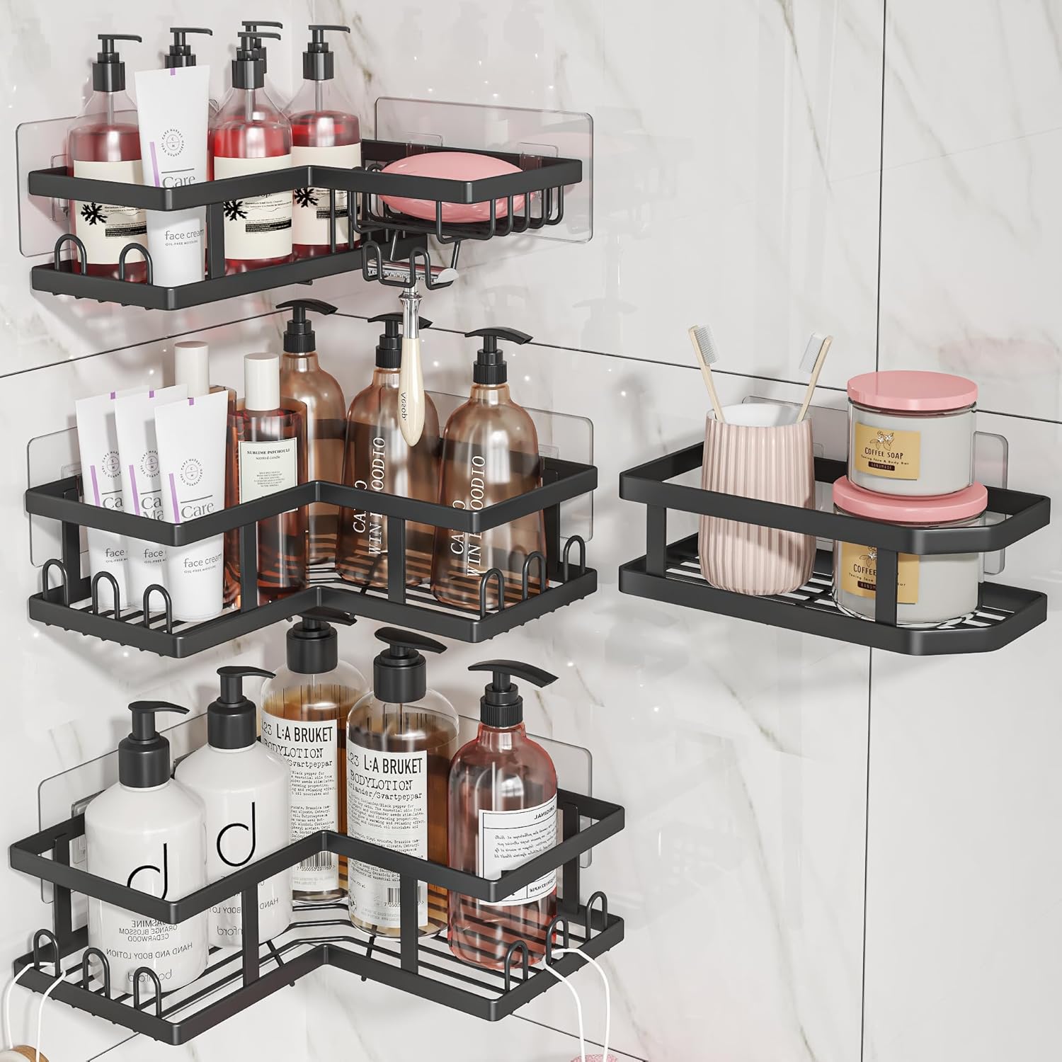 Youvip Adhesive Corner Shower Caddy - 4-Pack Black 1