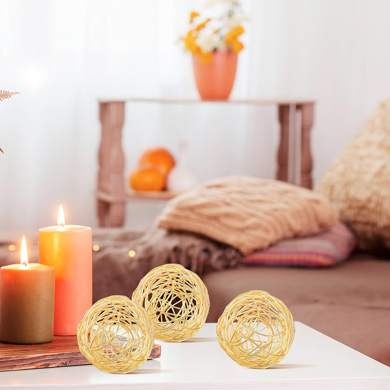 CLEENTABLE 3-Piece Gold Metal Decorative Spheres