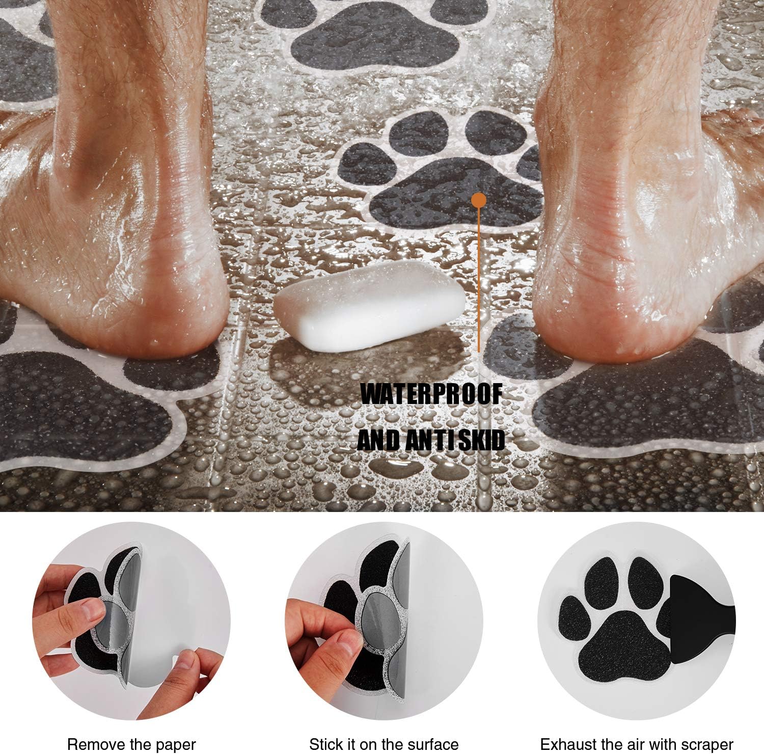 Non-Slip Bathtub Stickers 20PCS Black Safety Treads