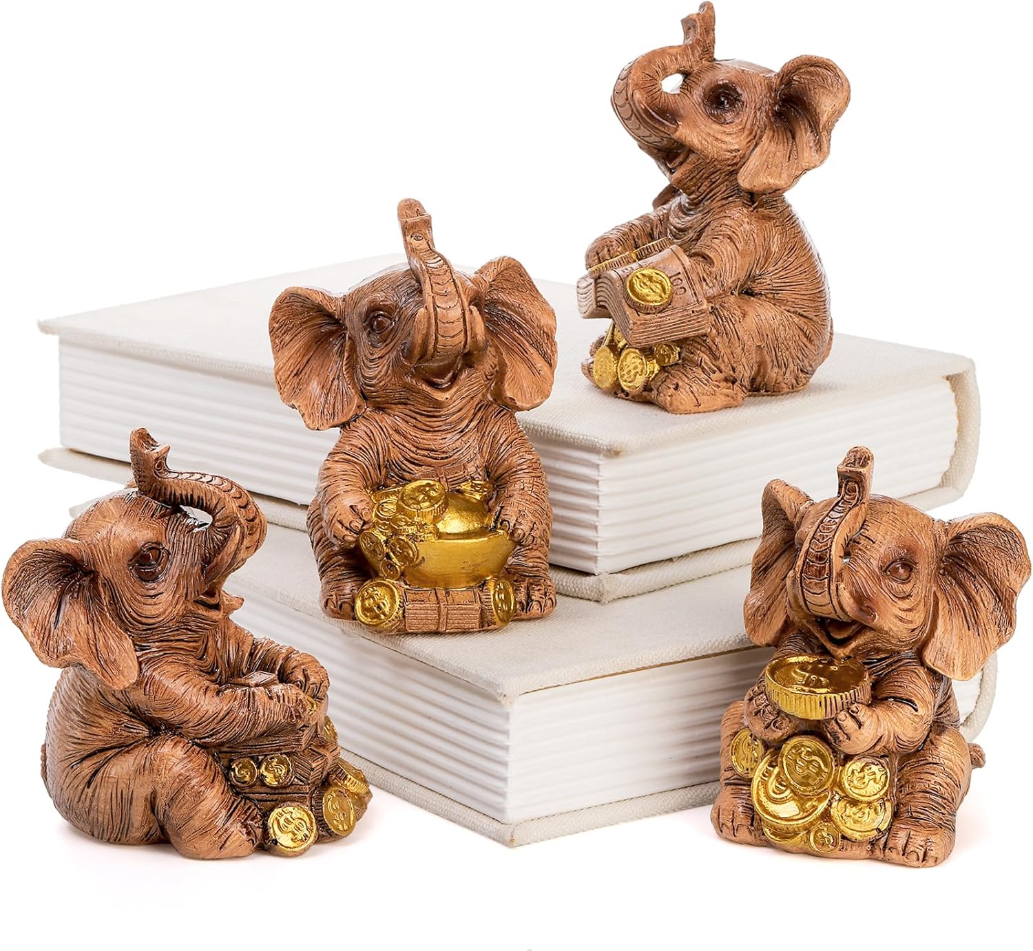 4 Pack Lucky Elephant Statues for Home Decor