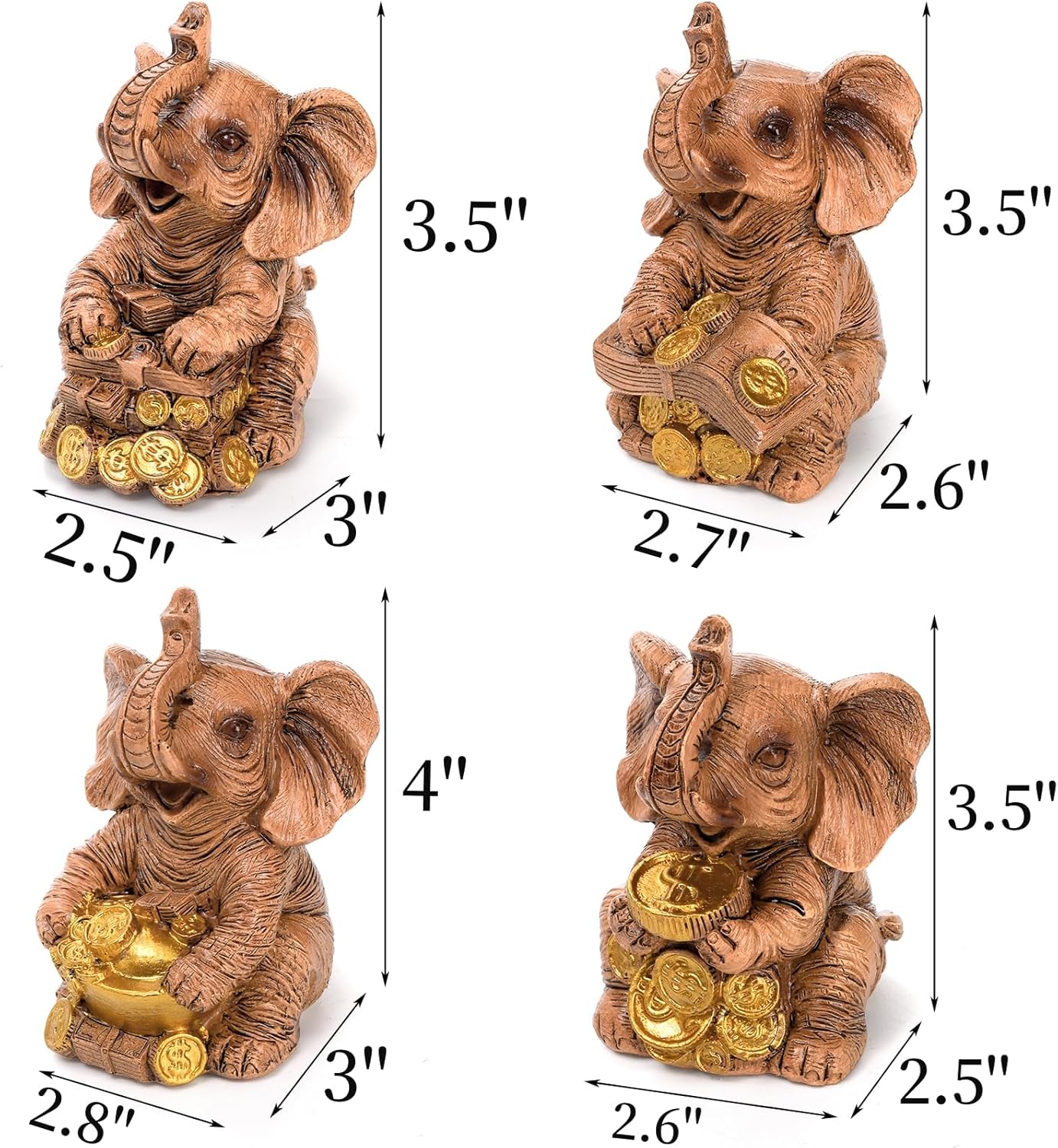 4 Pack Lucky Elephant Statues for Home Decor