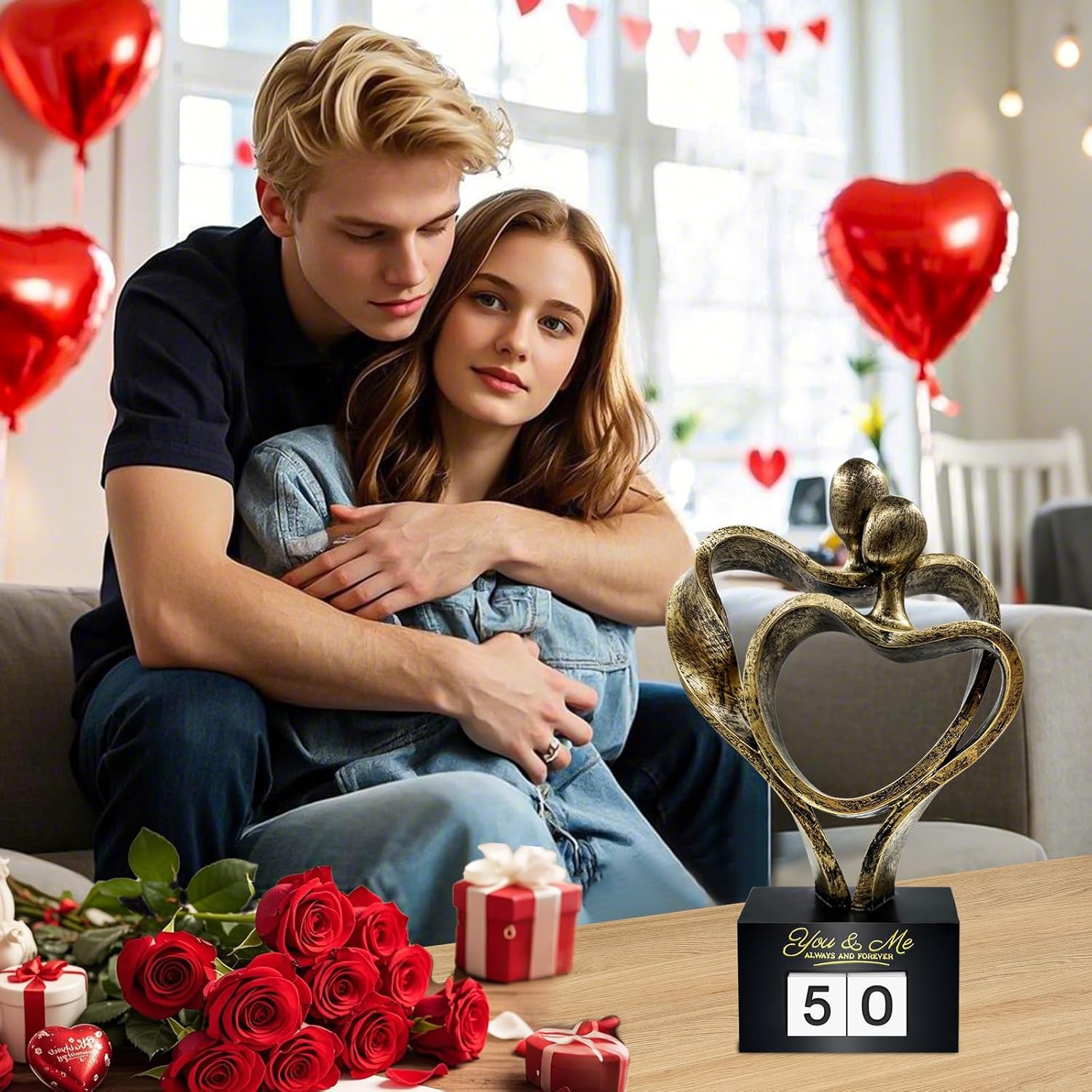 Romantic Couple Love Statue Sculpture for Her and Him