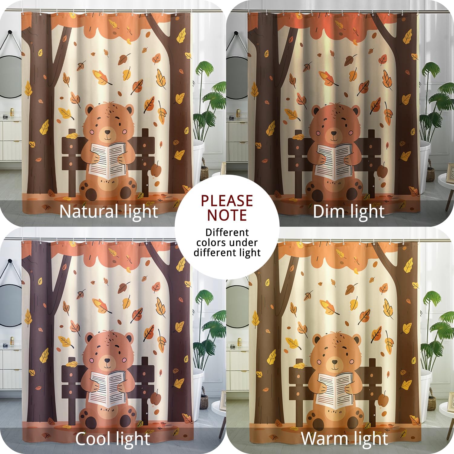 Fall Cute Kid Shower Curtain Set 72 Inch Beige