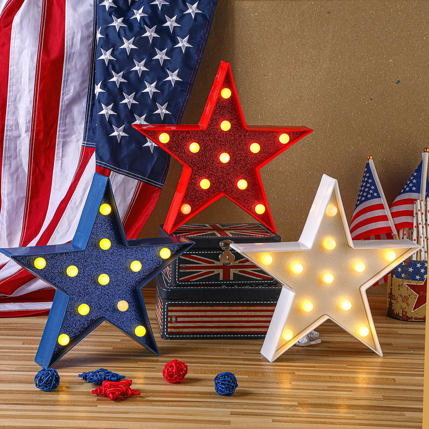 Tujoe 3 Pcs 4th of July Star Lights LED Signs