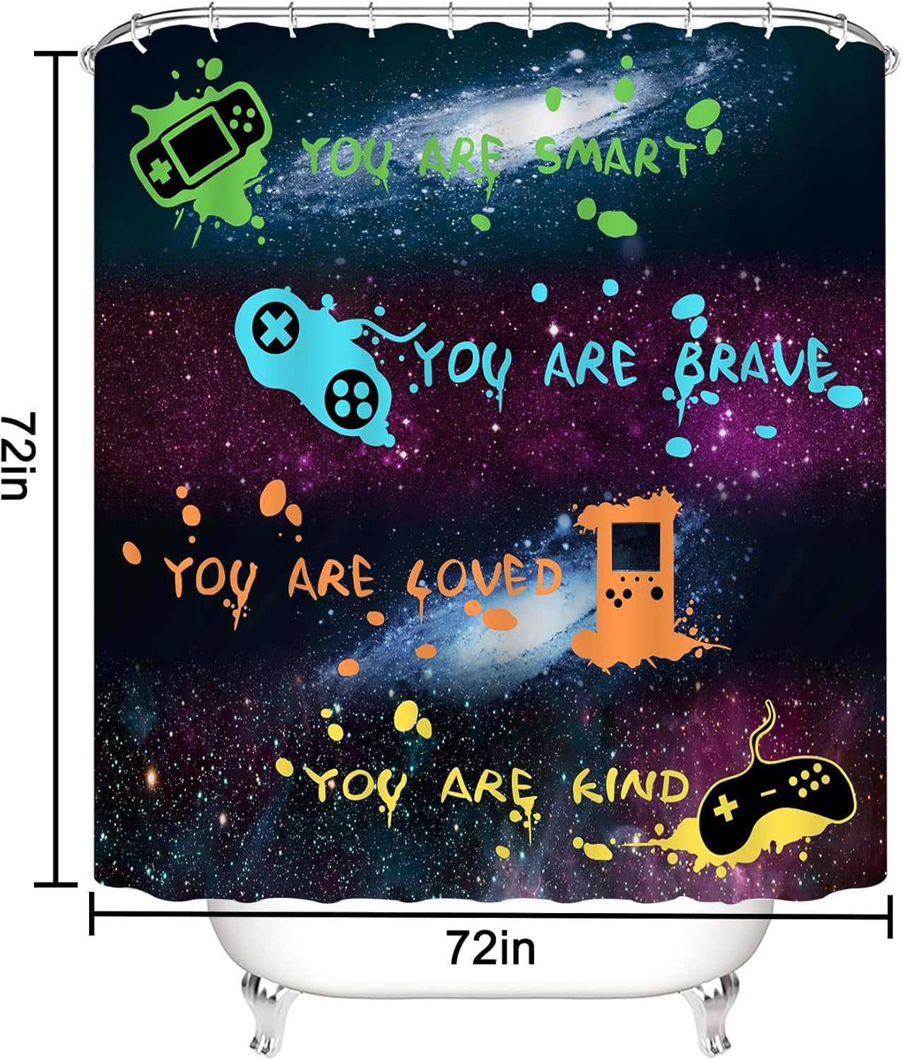 ALEXEX 4 PCS Star Outer Space Kids Shower Curtain Set with 12 Hooks