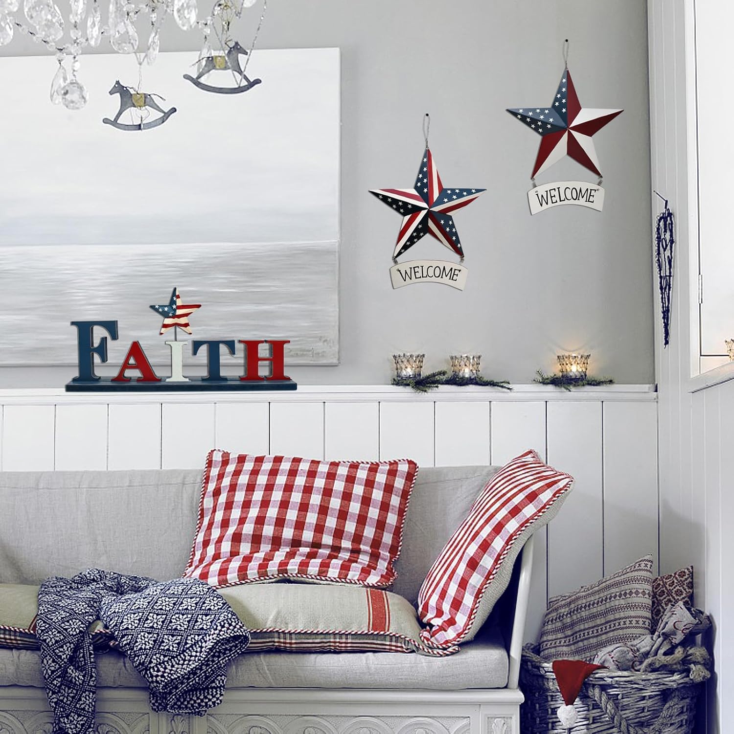Veclotch Patriotic FAITH Wood Block Sign for 4th of July