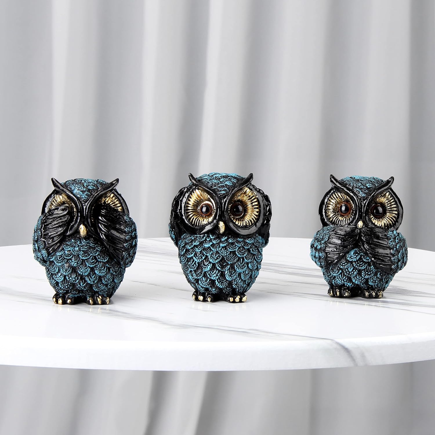 3 Wise Owl Statues for Shelf Decor Retro Boho Designs