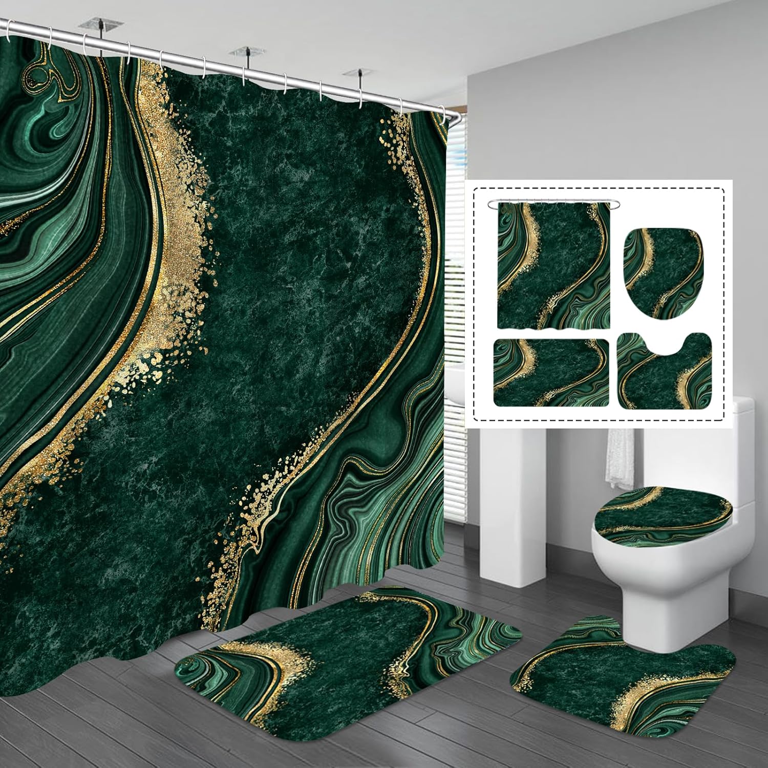 Gibelle 4 Pcs Luxury Marble Shower Curtain Set 1