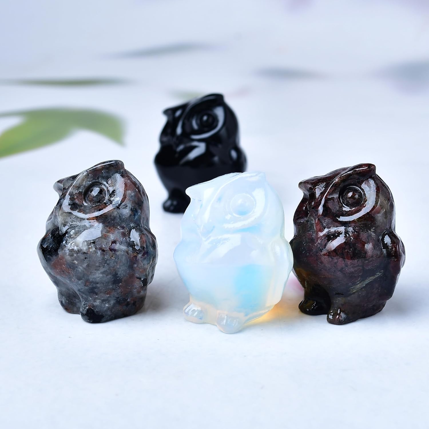Natural Garnet Crystal Owl Decor Healing Statue