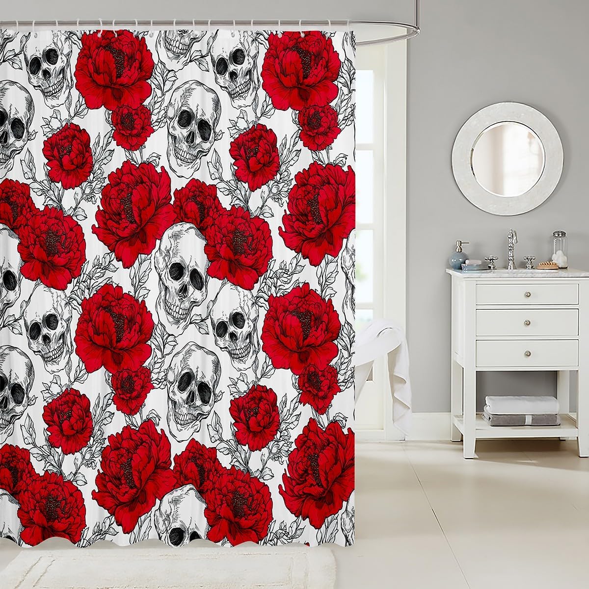 Feelyou Sugar Skull Shower Curtain Set 72x72 Waterproof