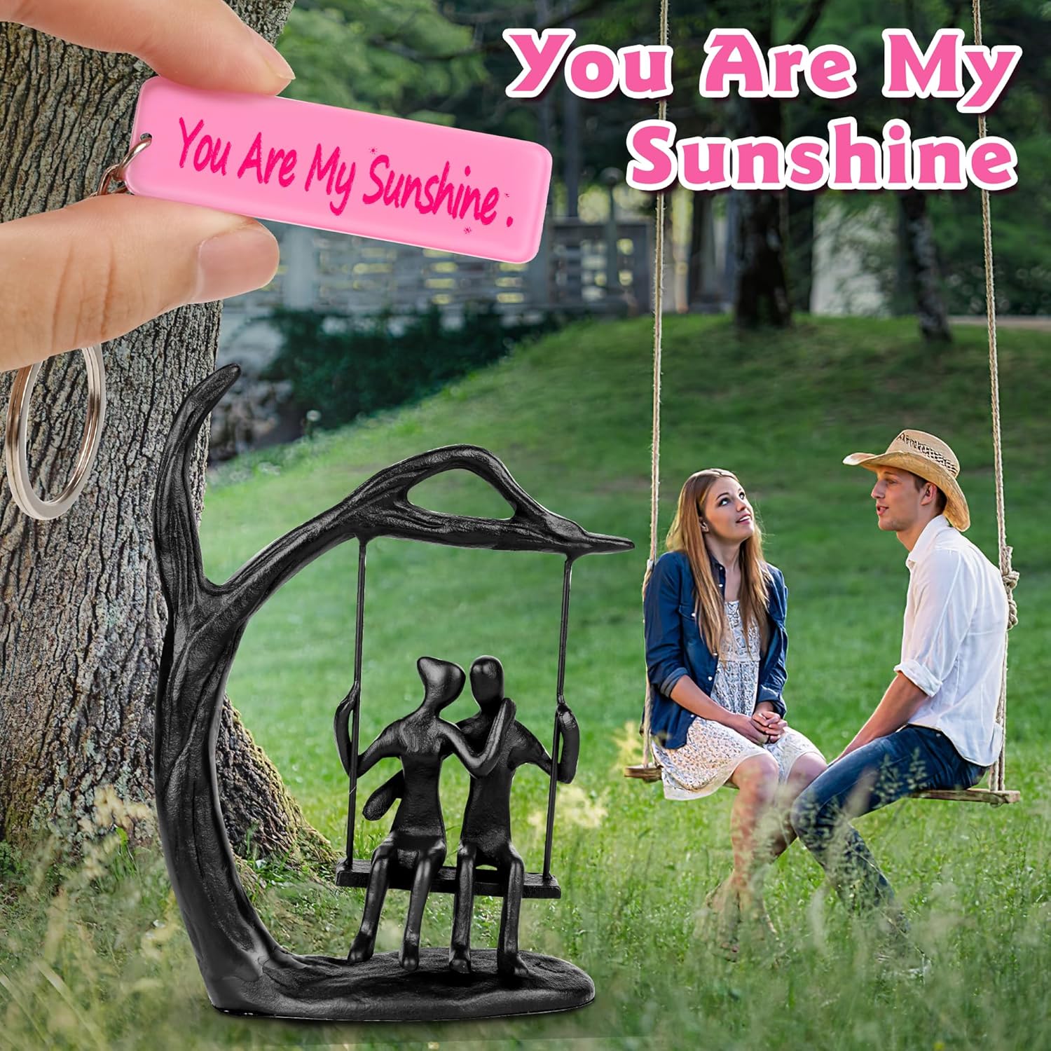 Romantic Couple Statue in Love Black Metal Figurine