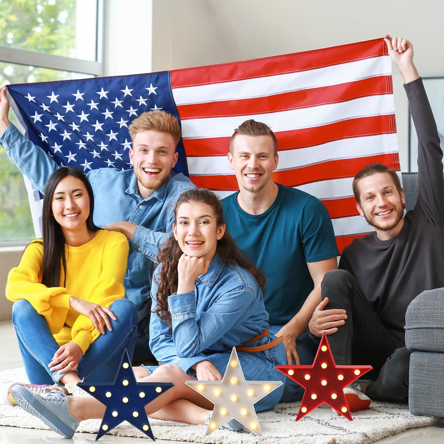 Tujoe 3 Pcs 4th of July Star Lights LED Signs