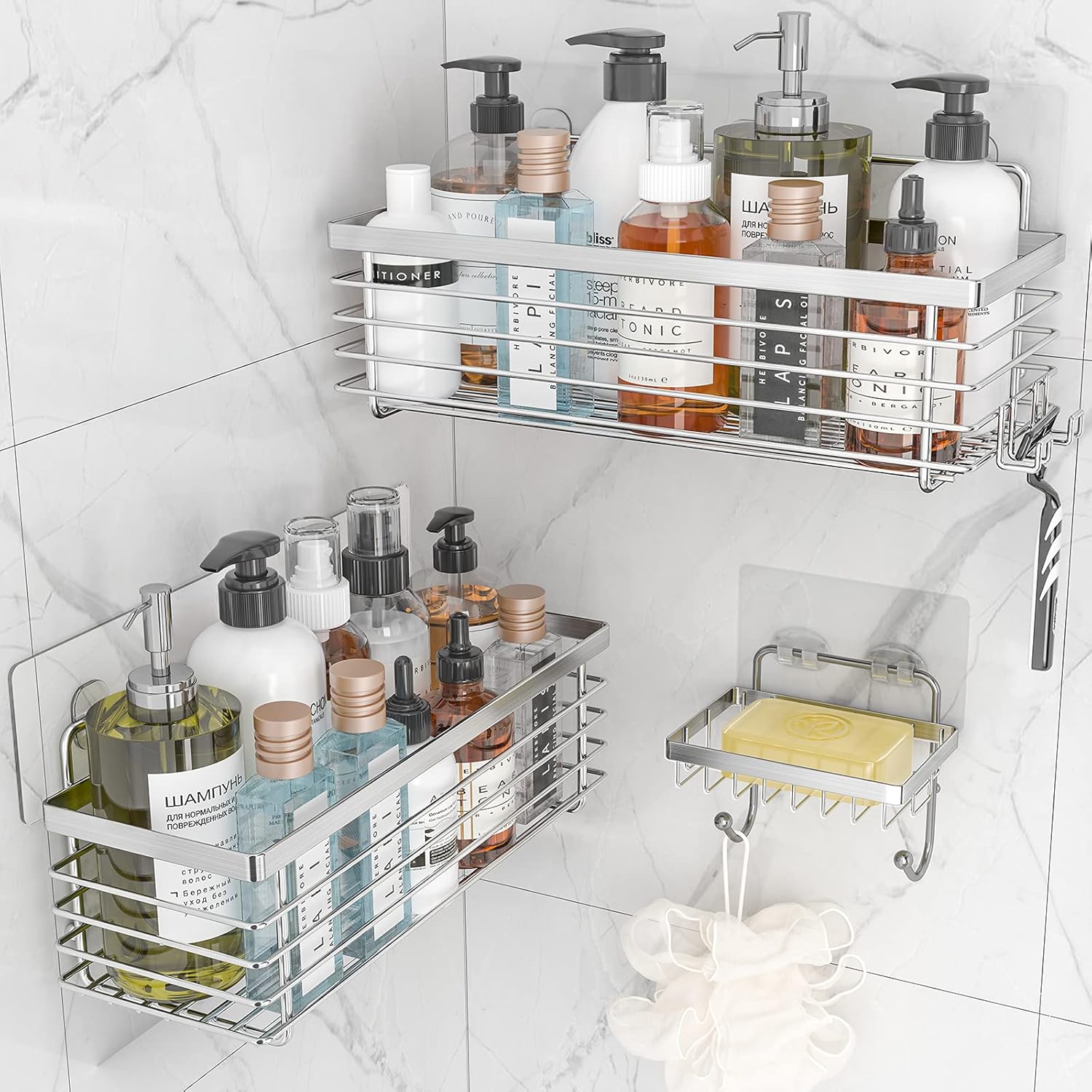 ODesign 3 Pack Shower Caddy - Rustproof Stainless Steel Suction Cup Organizer
