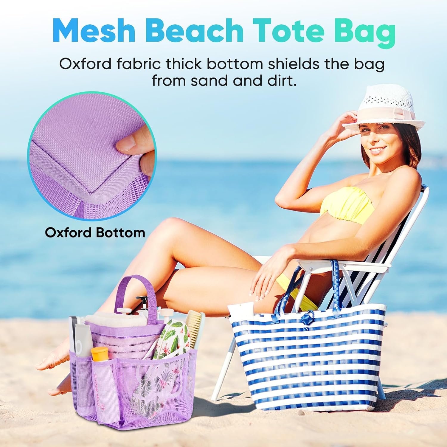EUDELE Mesh Shower Caddy with 8 Pockets and Oxford Base - Portable for Dorm Beach Gym