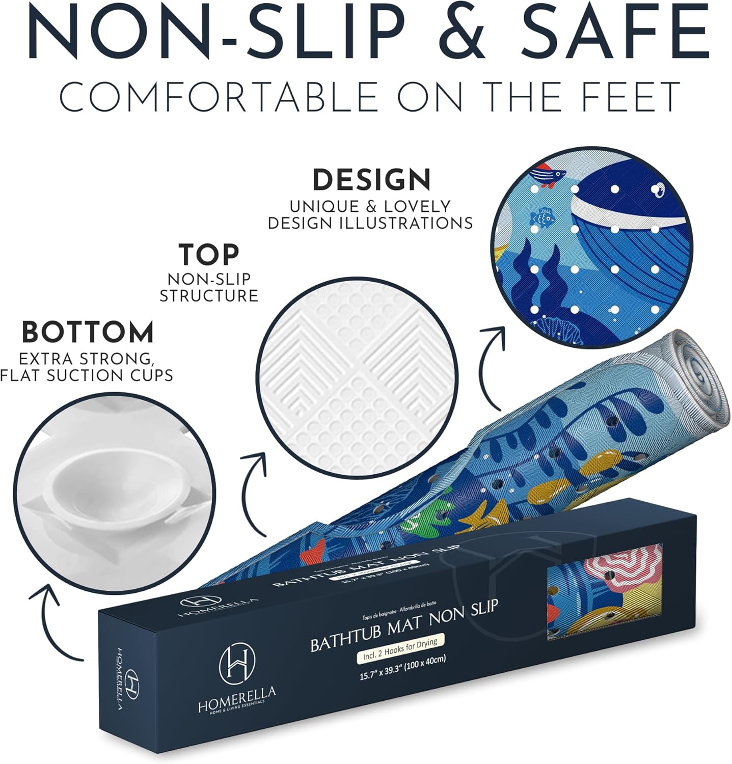 Homerella Anti Slip Bathtub Mat for Kids Adults