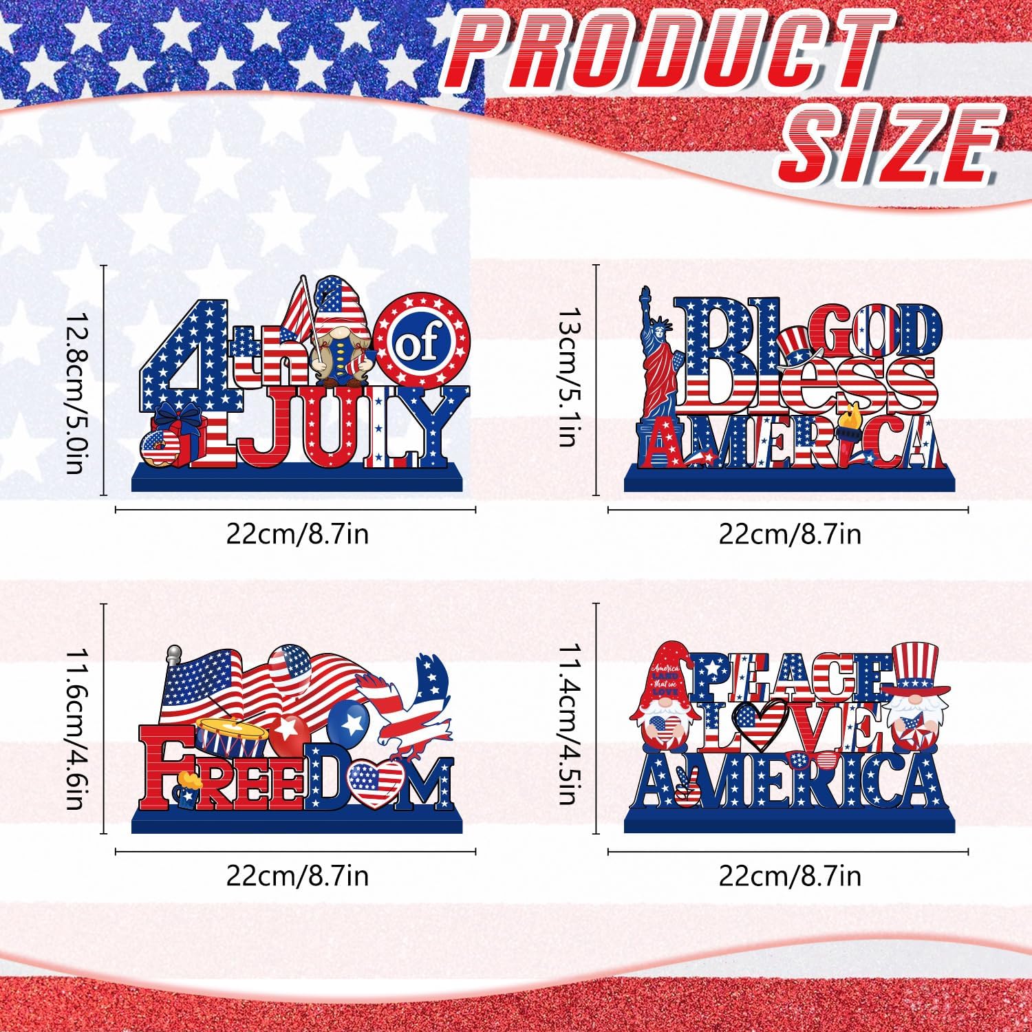 4th of July Decor Table Sign Set for Independence Day