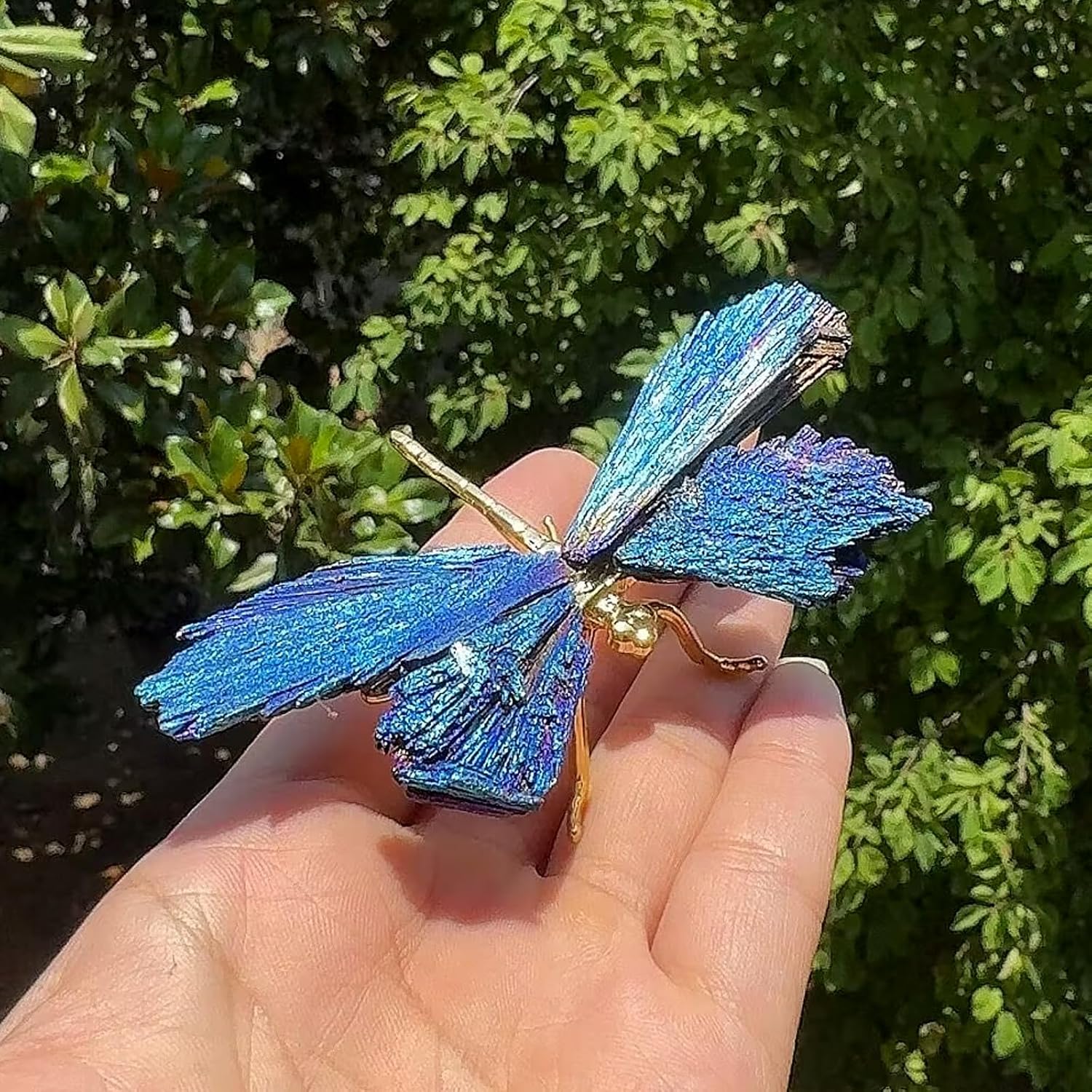 Dragonfly Statue Blue Tourmaline Electroplated Decor