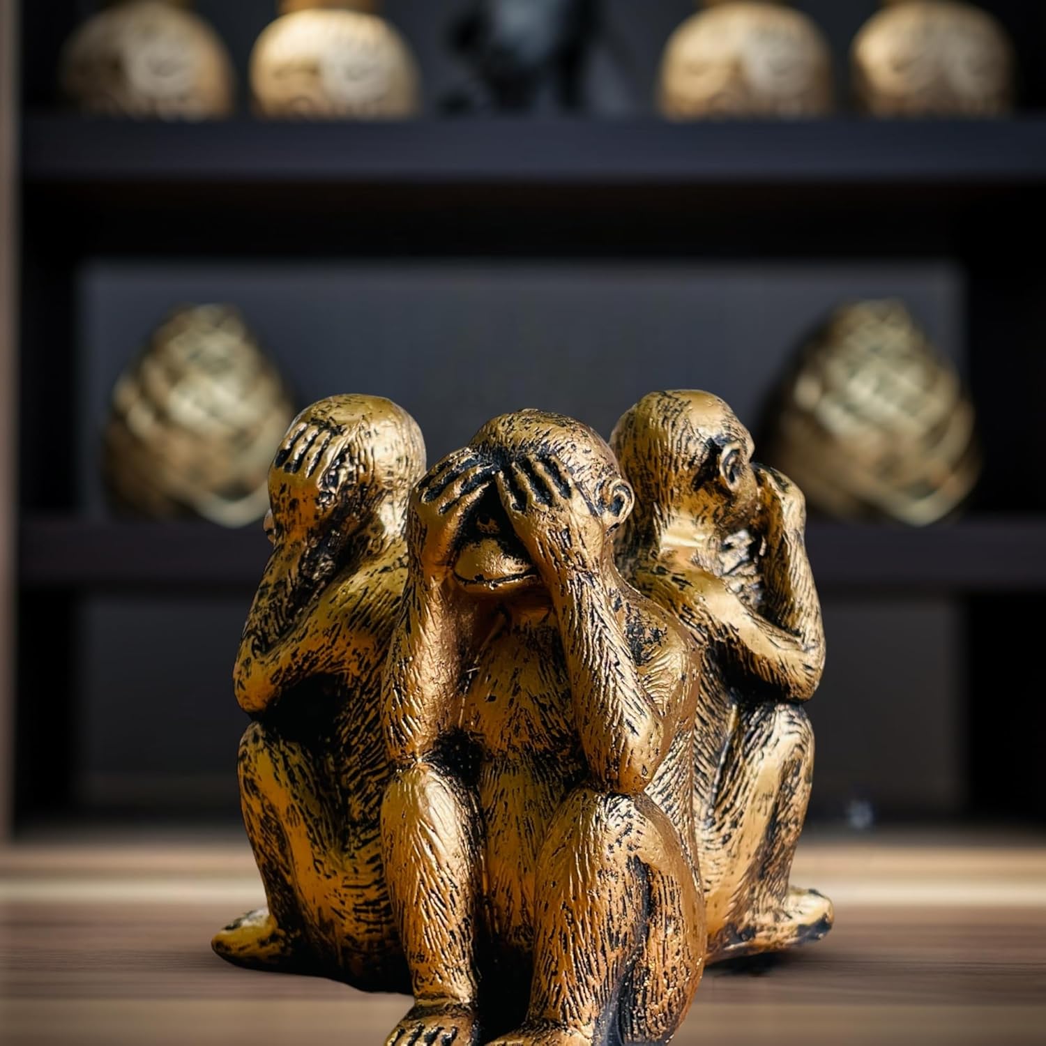 3 Wise Monkeys Statue Set - Resin Bronze Decor