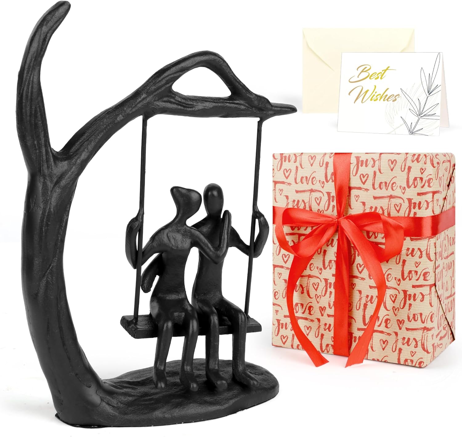 Romantic Couple Statue in Love Black Metal Figurine
