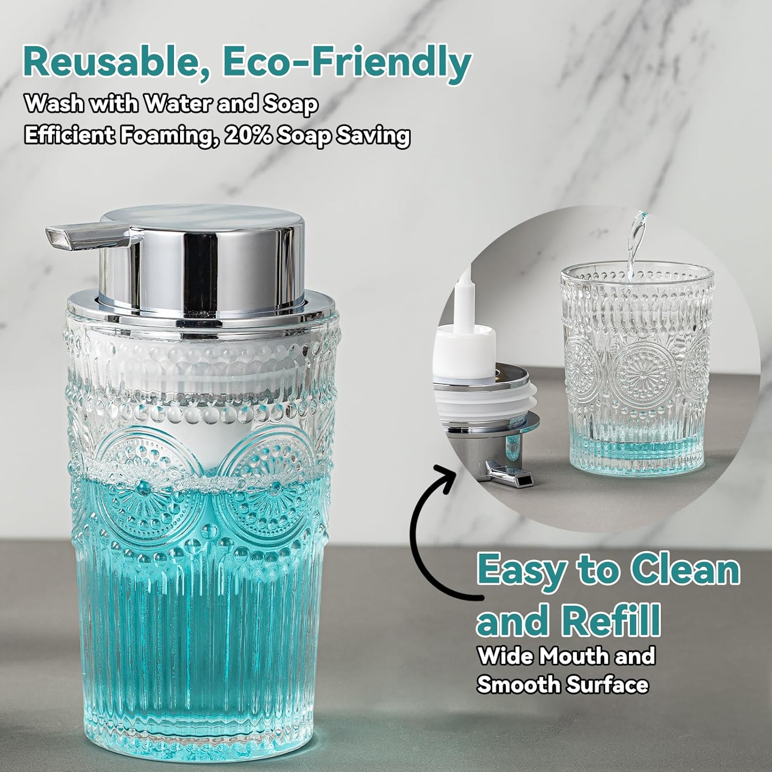 AZMOYAC Glass Foaming Soap Dispenser 10 OZ Clear Pump for Bathroom Kitchen