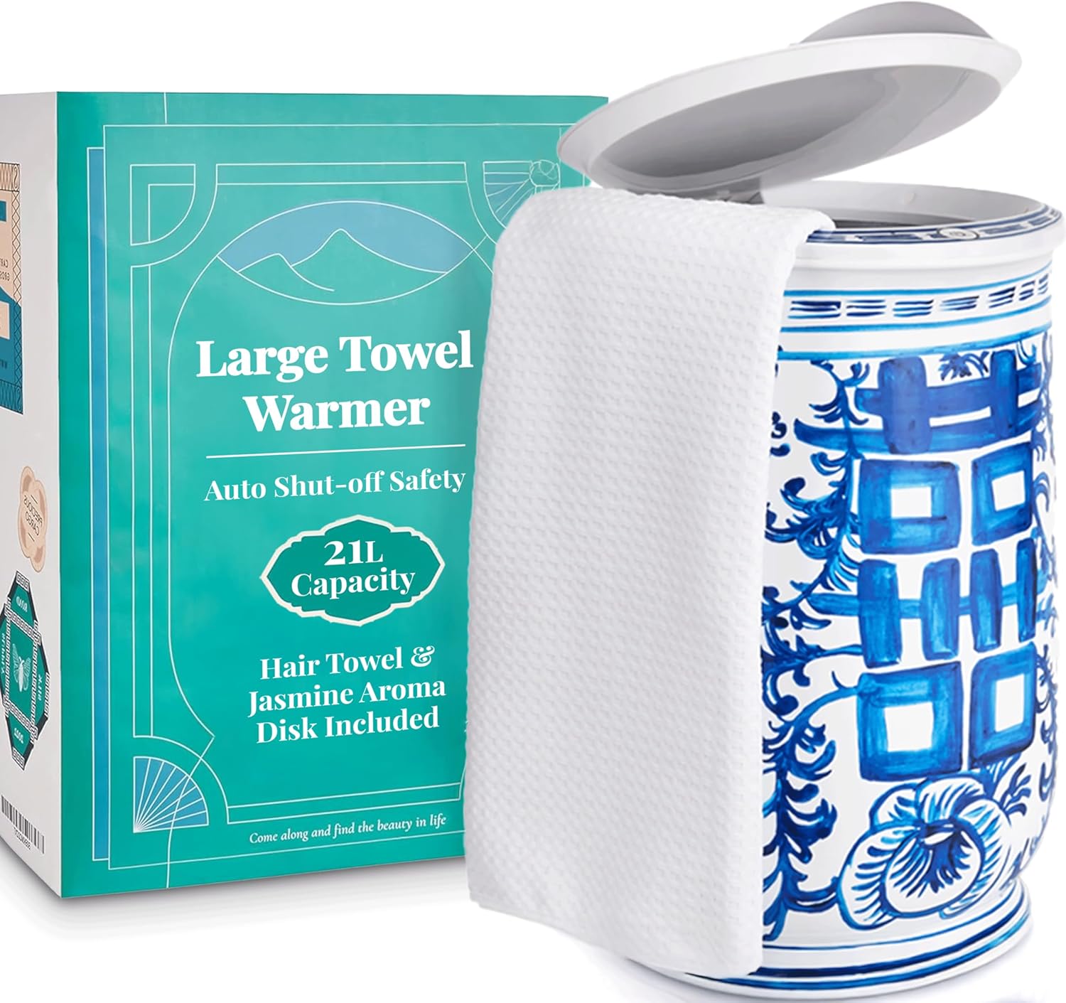 Silk Road Supply Large Towel Warmer with Grey Towel and Fragrance Disk