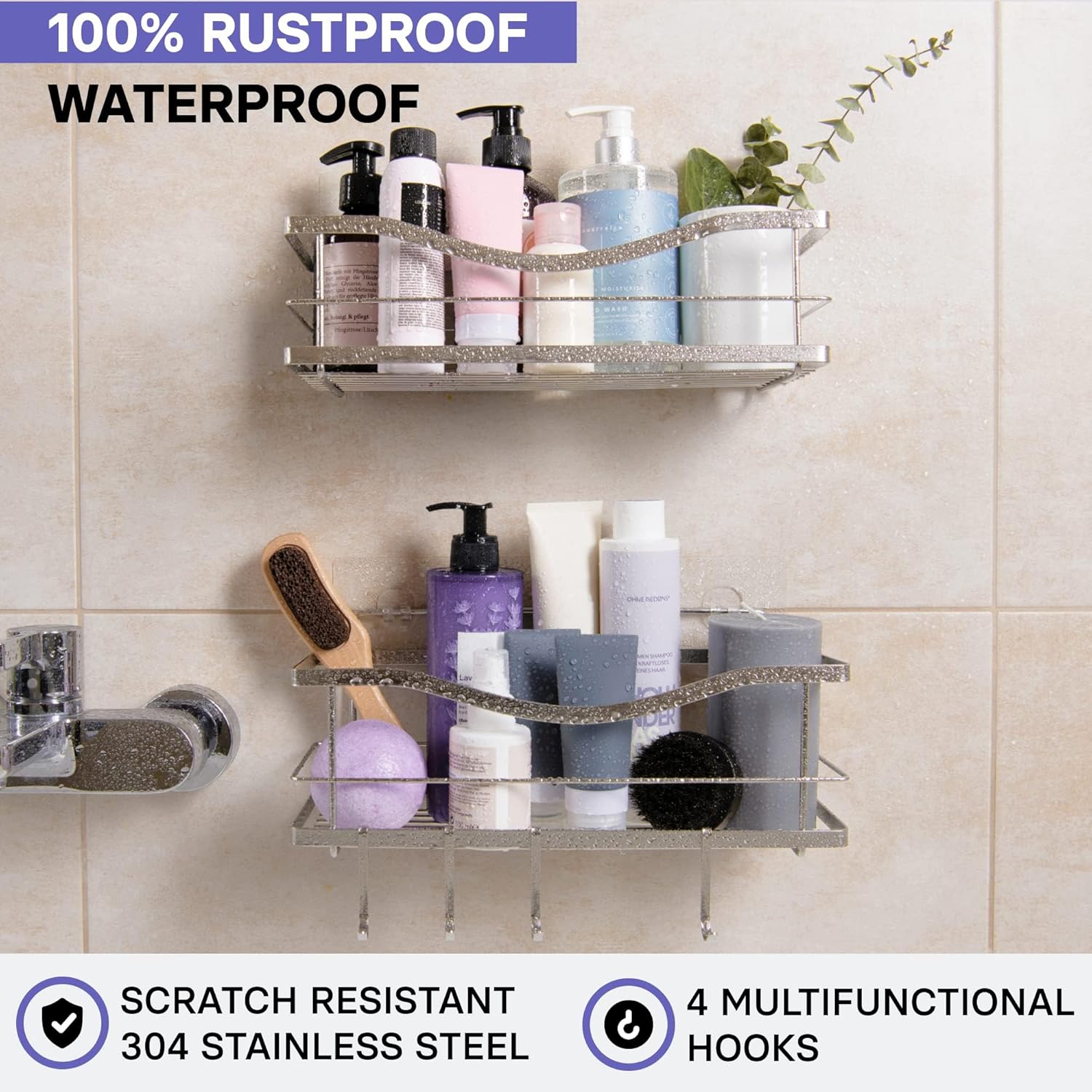 KINCMAX Premium Shower Caddy 2-Pack No Drill Wall Organizer Rustproof Stainless Steel