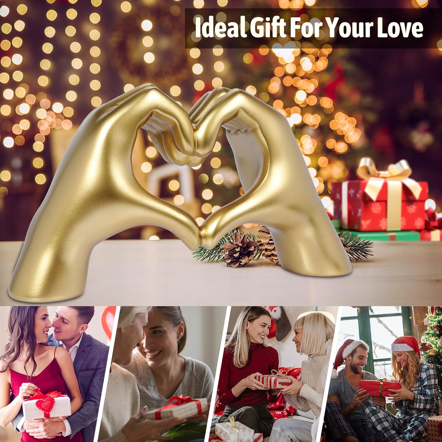 HMASYO Gold Heart Hand Sculpture for Home Decor