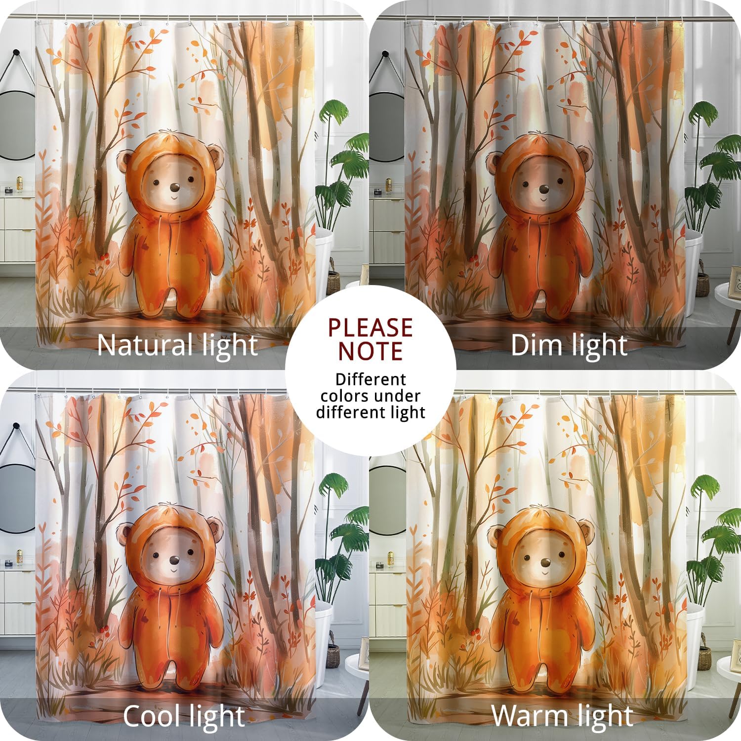 Fall Funny Bear Shower Curtain Set 62x72 with Hooks