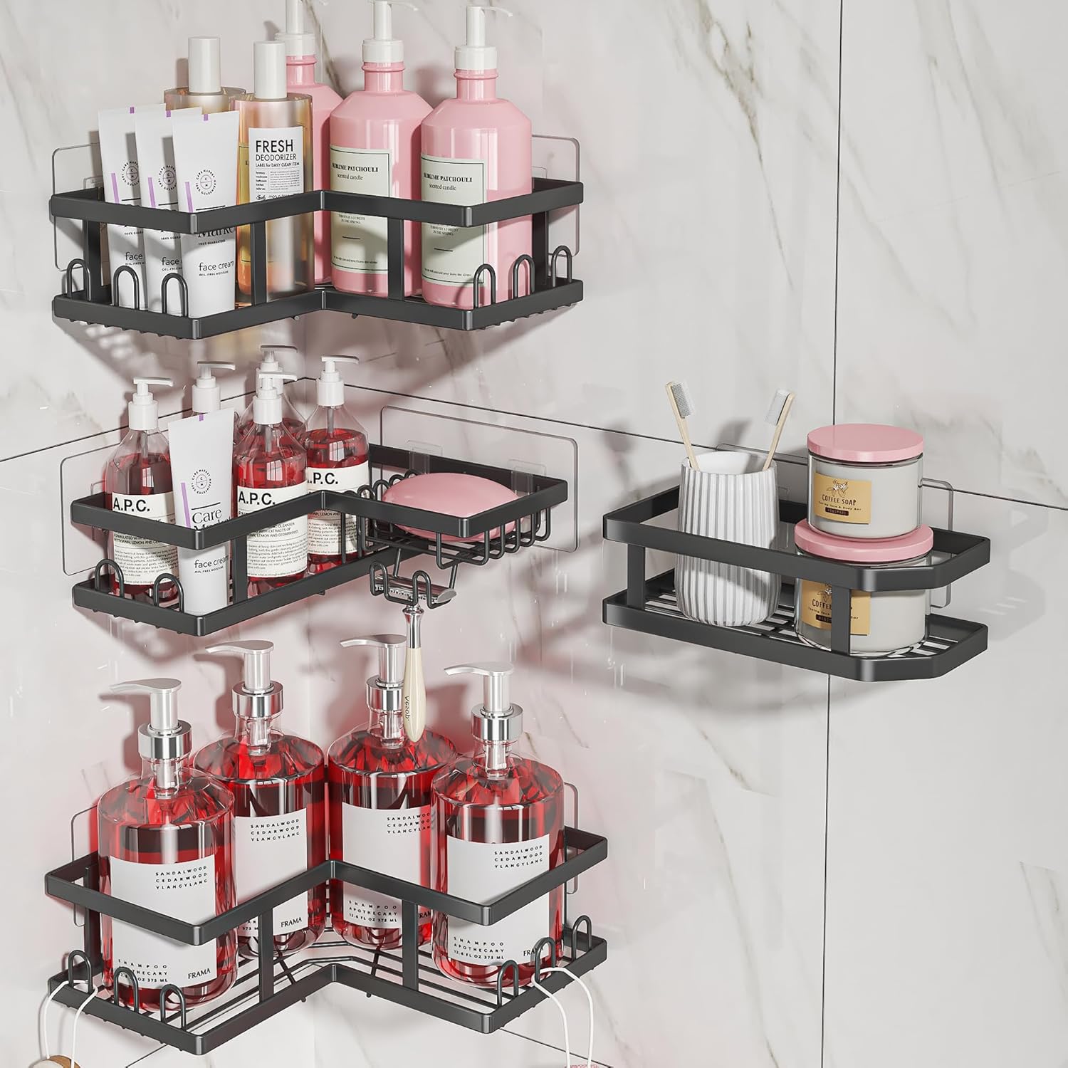 Youvip Adhesive Corner Shower Caddy - 4-Pack Black 1