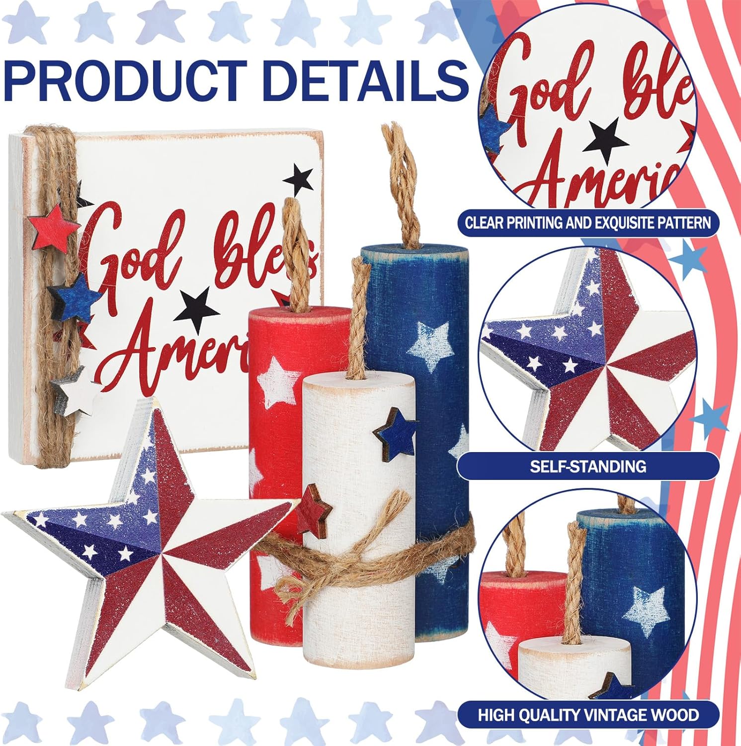 Amyhill 5 Pcs 4th of July Wood Centerpieces