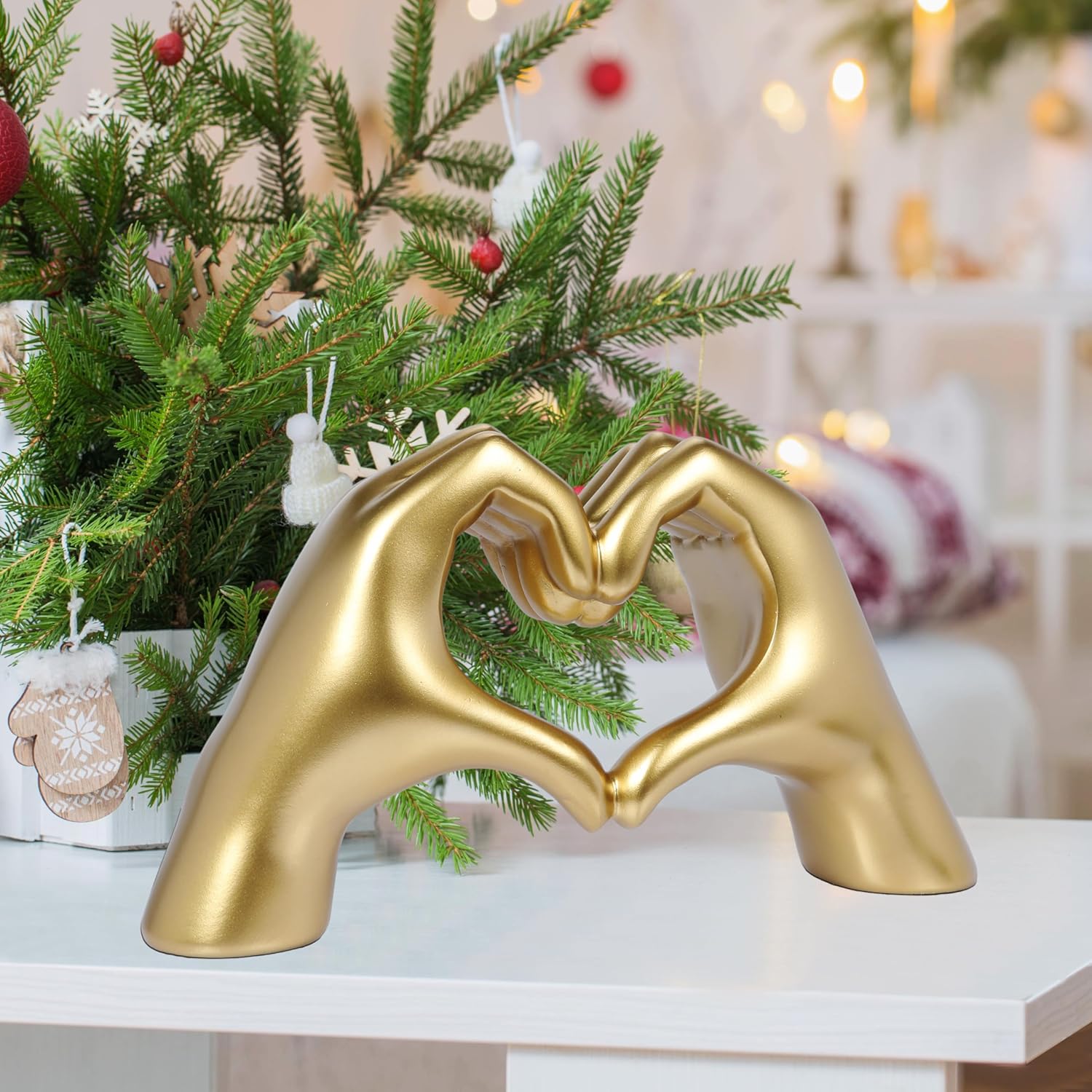 HMASYO Gold Heart Hand Sculpture for Home Decor