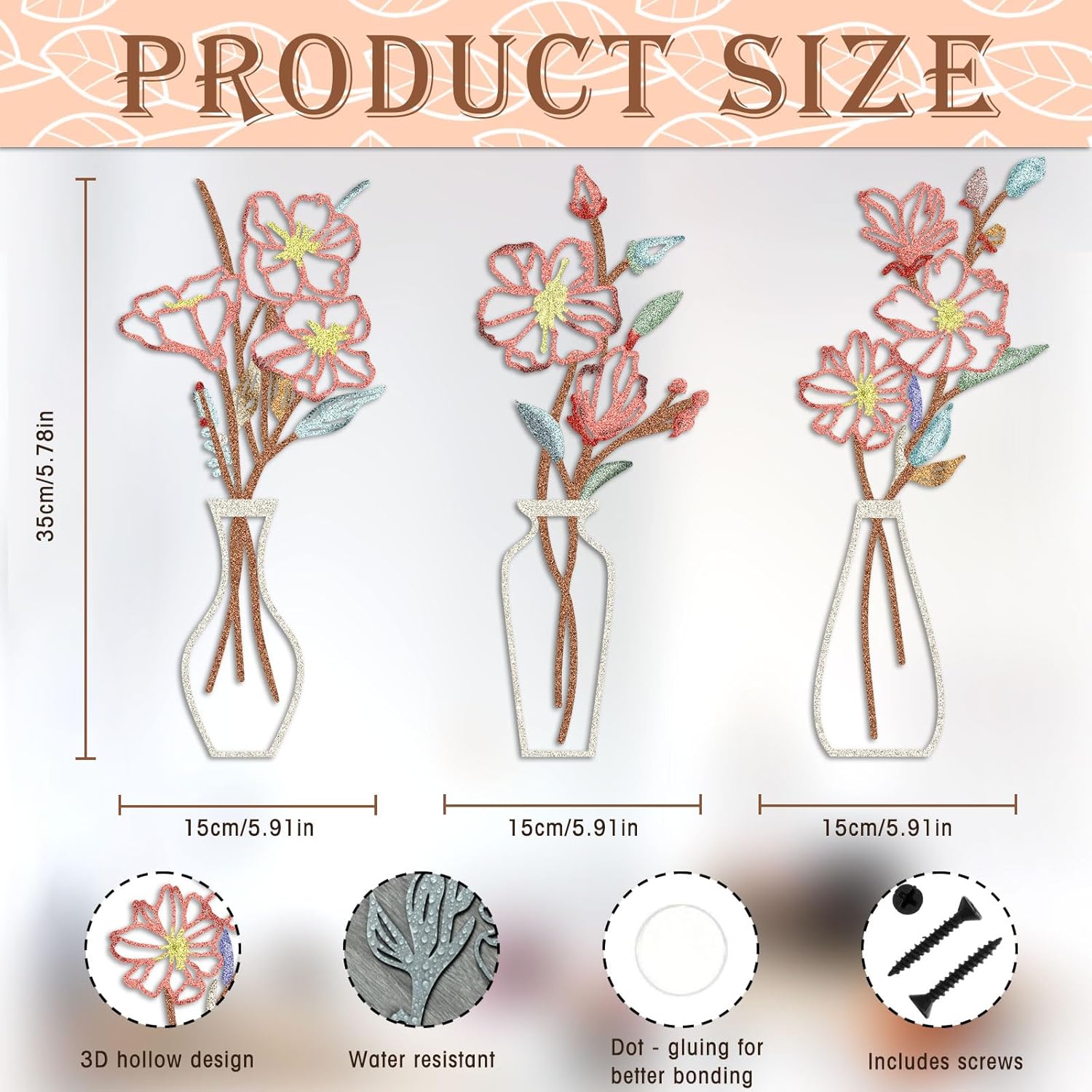 Primst 3 Pcs Metal Flower Wall Art - Rustic Boho Decor