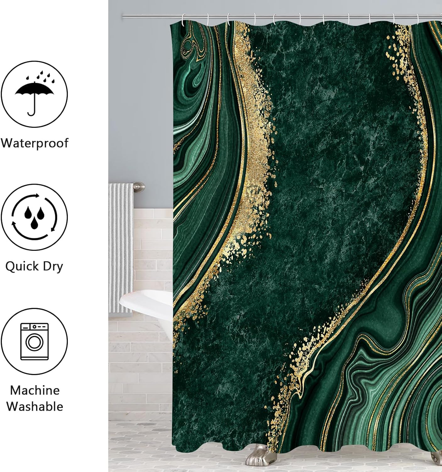 Gibelle 4 Pcs Luxury Marble Shower Curtain Set 1