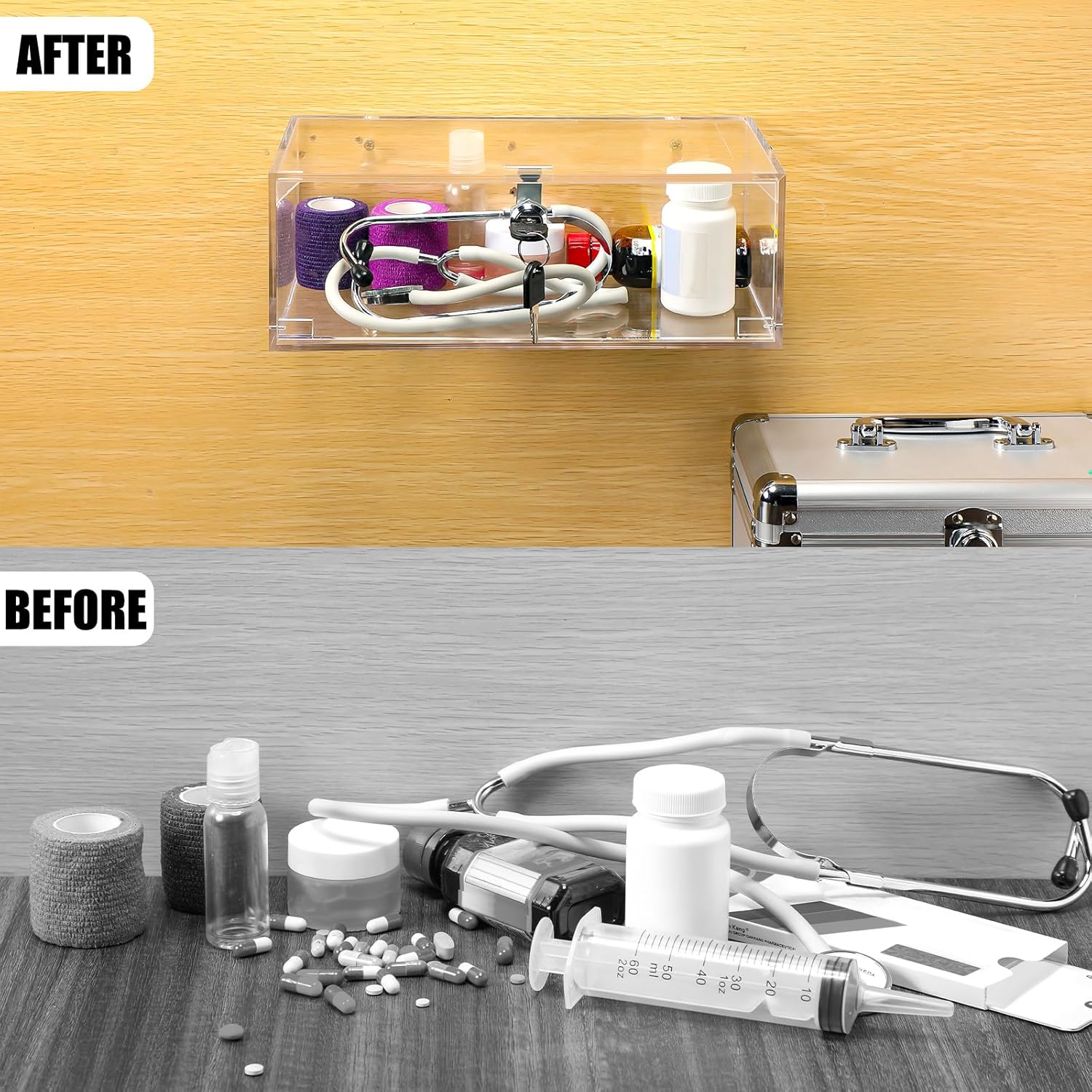 Wonderjune Refrigerator Medicine Lock Box with Key Mounting Hardware Wall Mount Cabinet